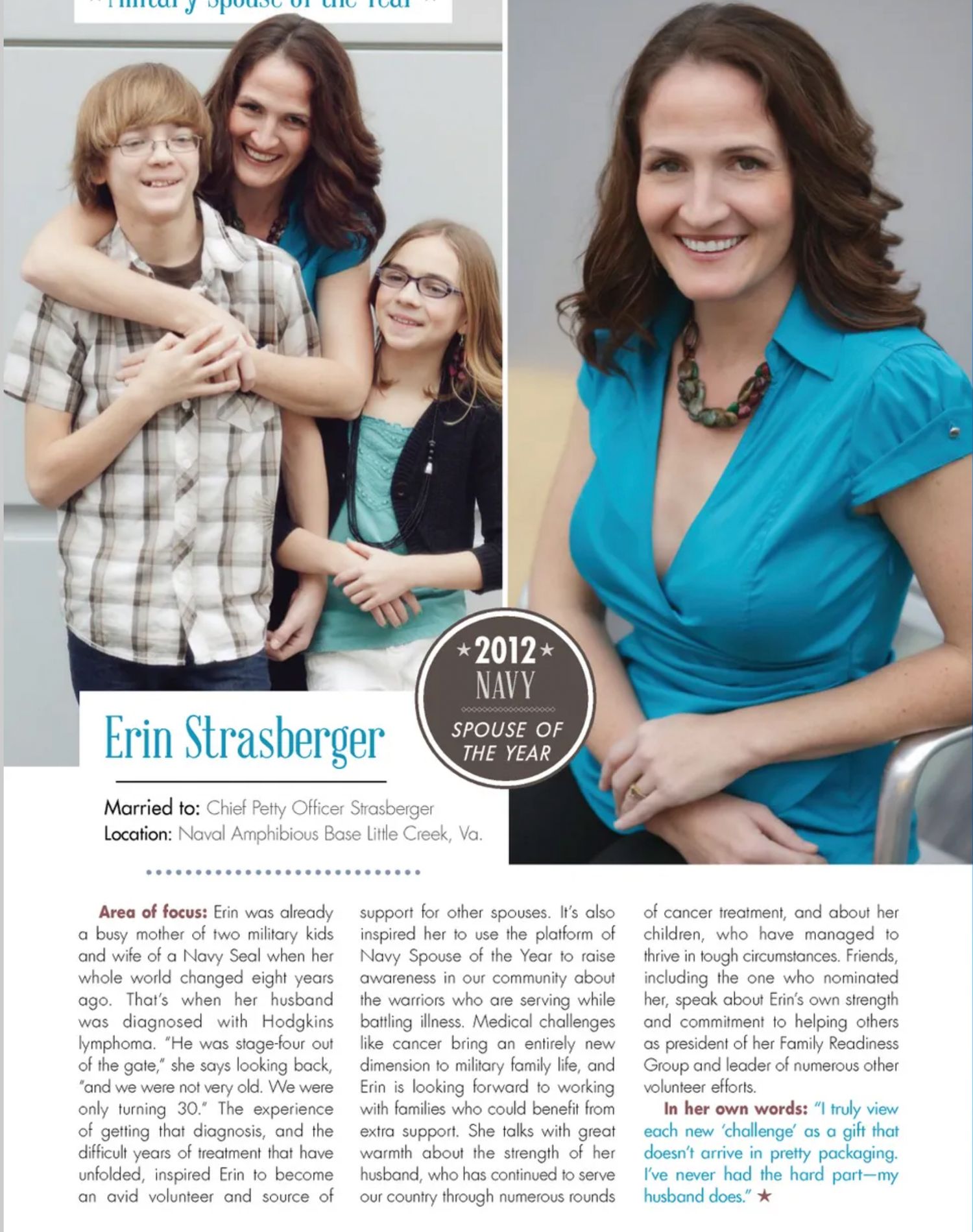 A magazine profile featuring two professional headshots in blue and teal attire.