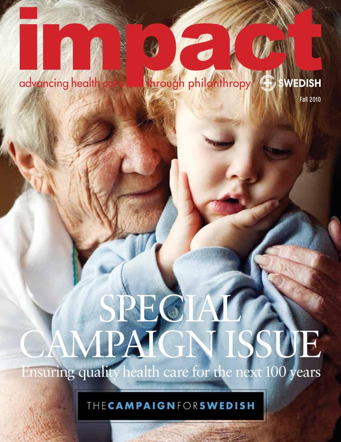 Swedish healthcare magazine cover shows touching intergenerational moment promoting campaign for future medical care.