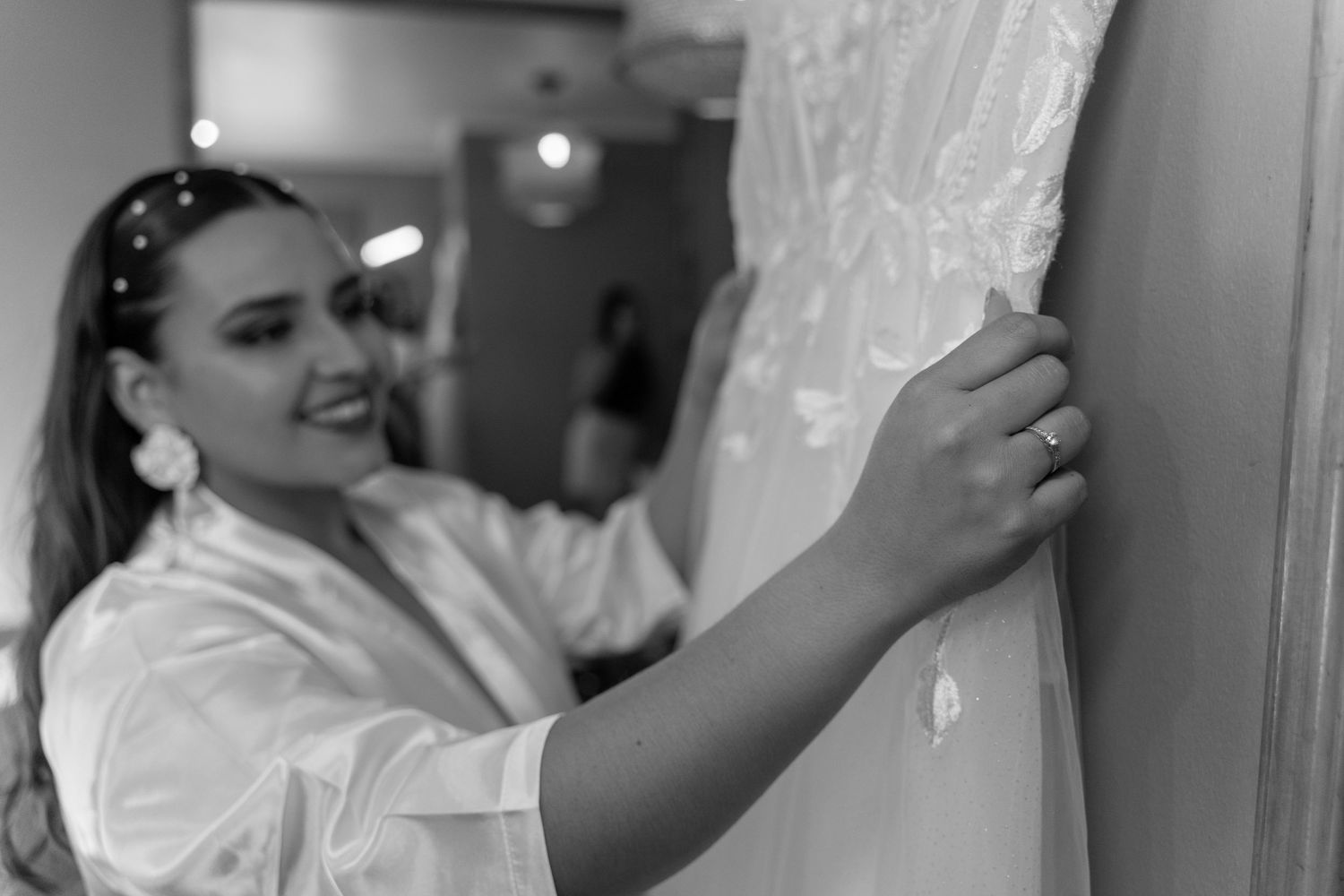 Wedding preparations captured in a sequence of candid getting-ready moments.