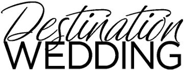 Stylized black text logo reading 'Destination Wedding' in mixed script and sans-serif fonts.