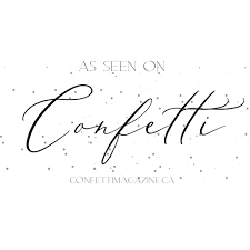 Elegant black calligraphy text reading 'As Seen on Confetti' against a white background.