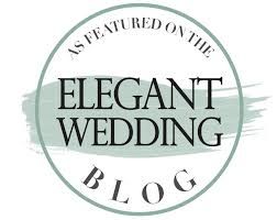 Elegant wedding blog logo designs in soft green circular frames arranged in a horizontal row.