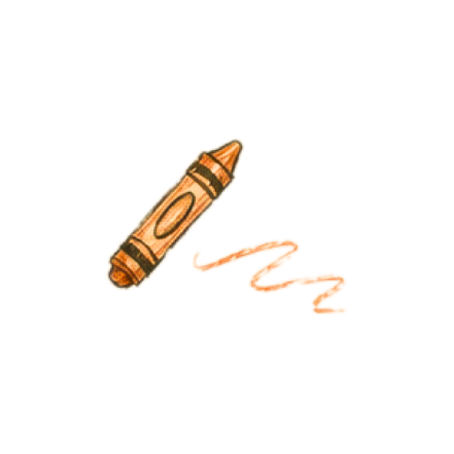 Orange crayon with a wavy scribble mark on white background illustration.