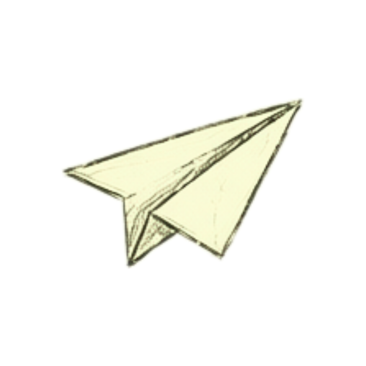 Hand-drawn sketch of a paper airplane in flight on white background.