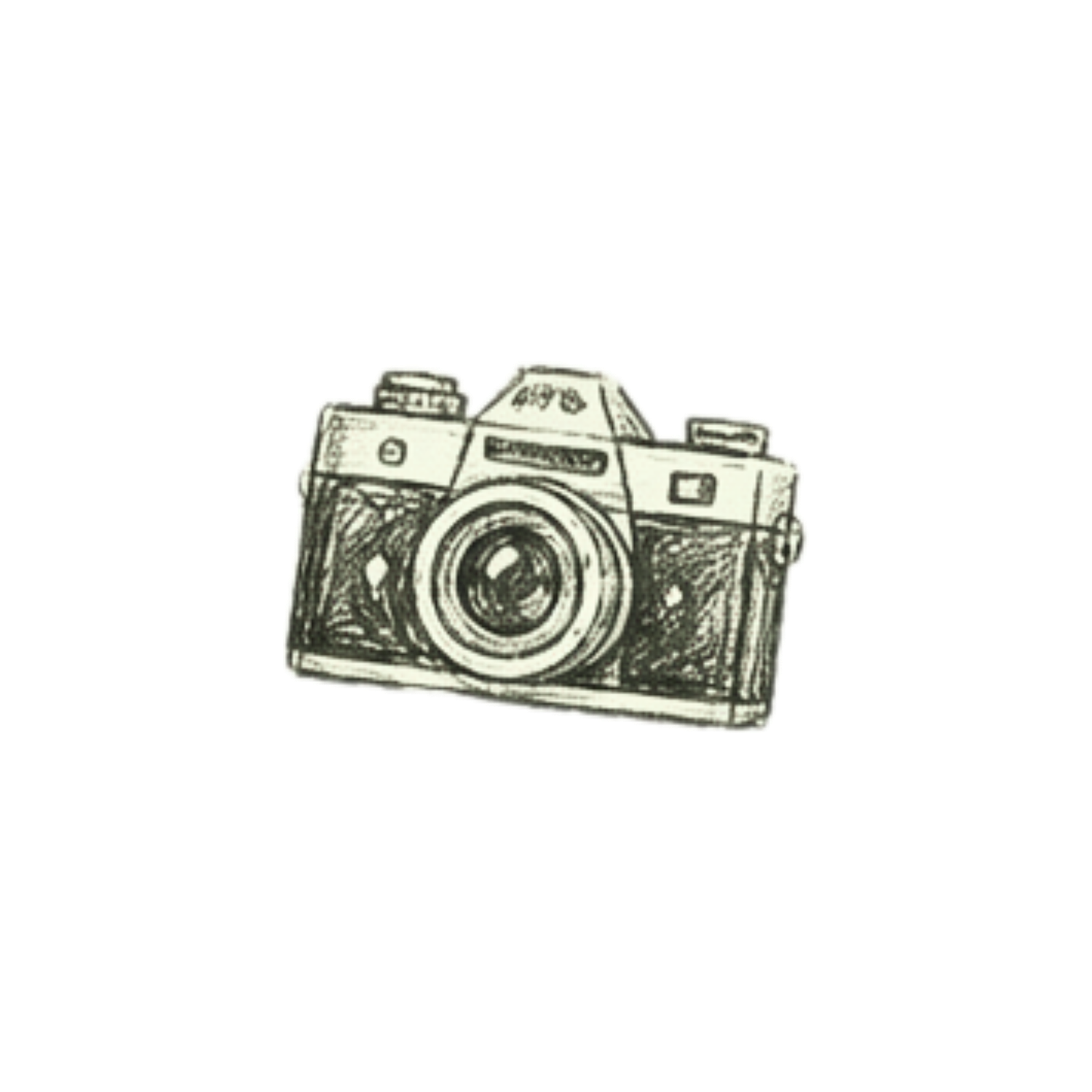 Vintage retro film camera detailed pencil sketch illustration on white background.