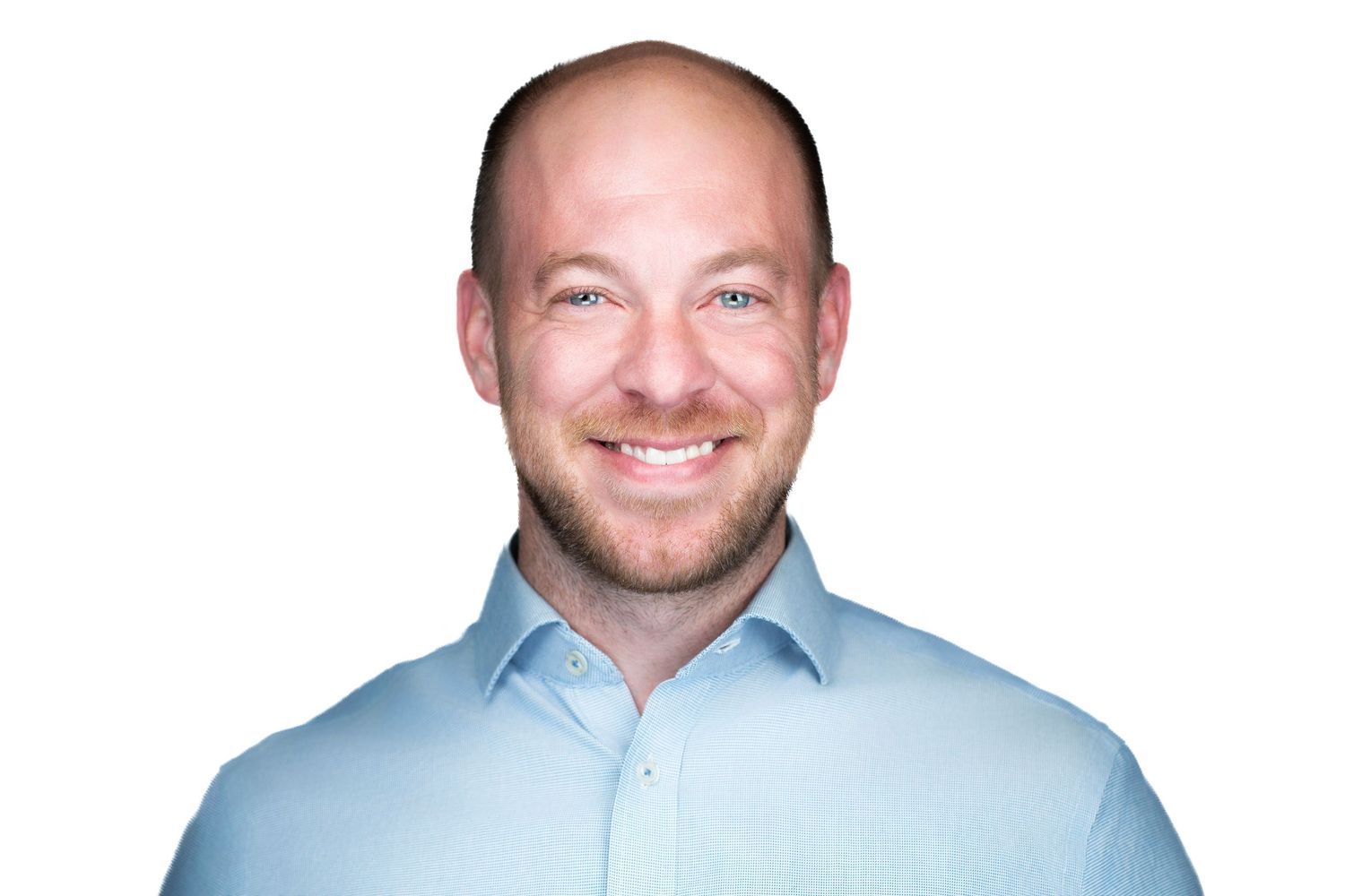 Professional headshots of a person in business attire against a light background.