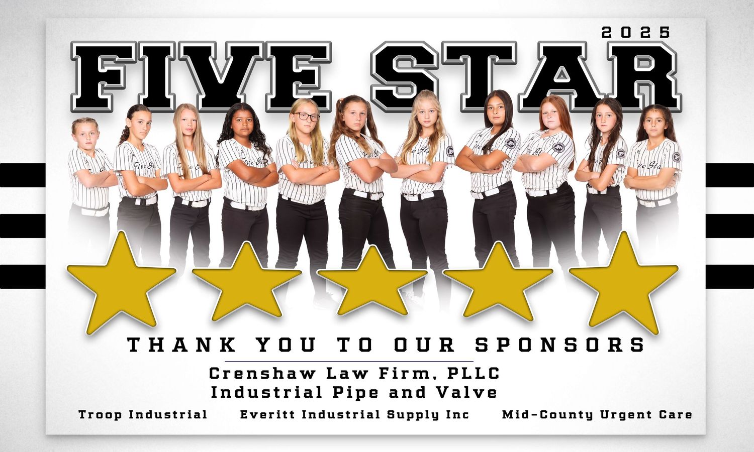 A row of business sponsor logos and text displayed on a white banner with black borders.