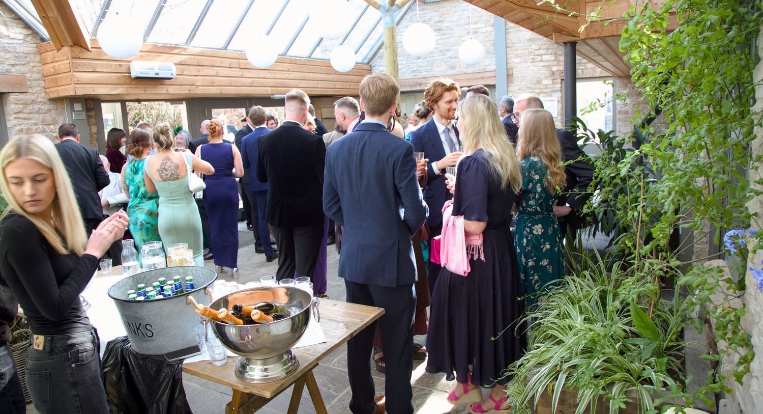 Winter wedding reception at Folly Farm, Somerset, near Bristol, in south west England