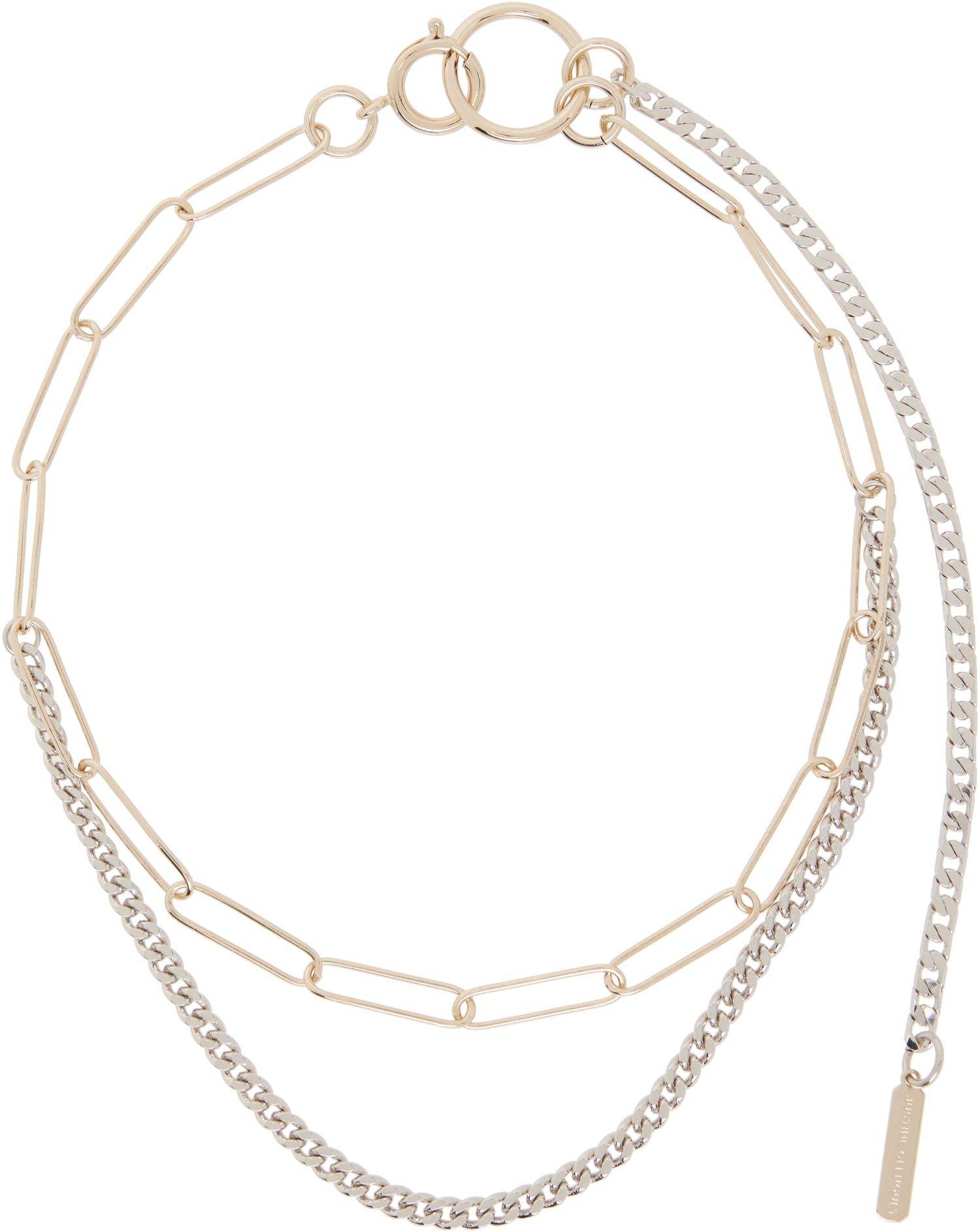 E-commerce product shot of a gold and silver necklace by French jewelry designer Justine Clenquet.