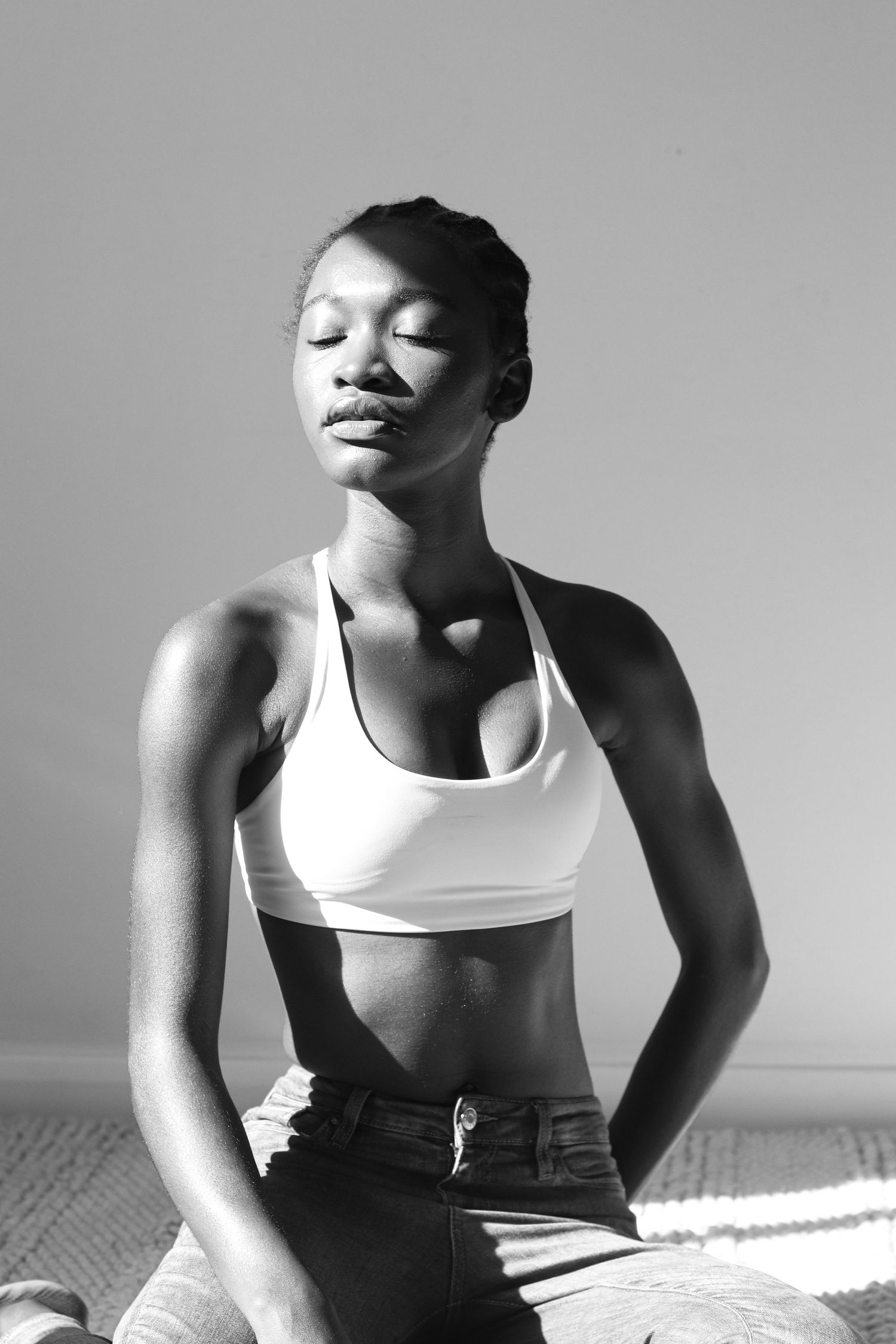 Beautiful black and white image of a young woman