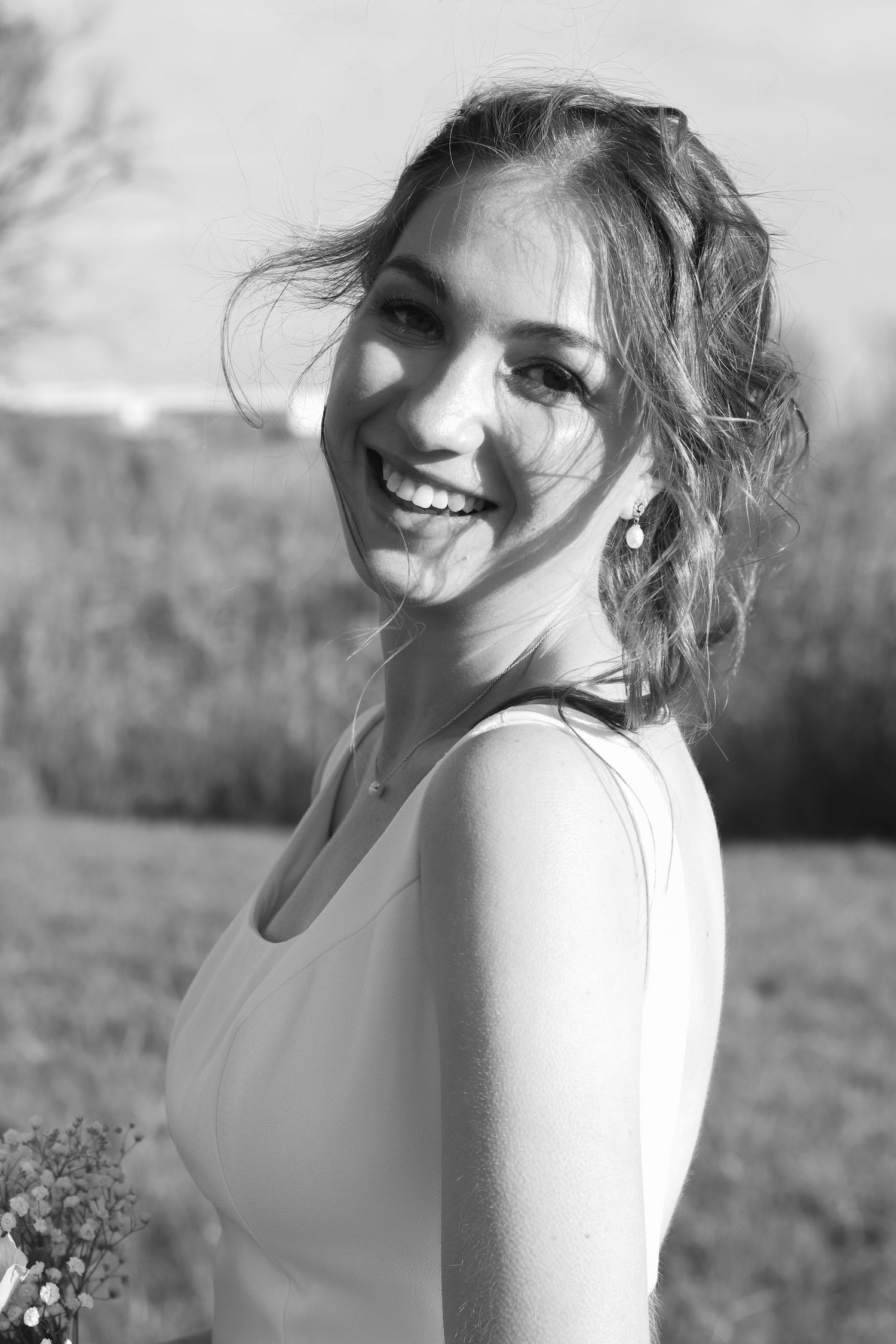 Beautiful black and white image of a young woman