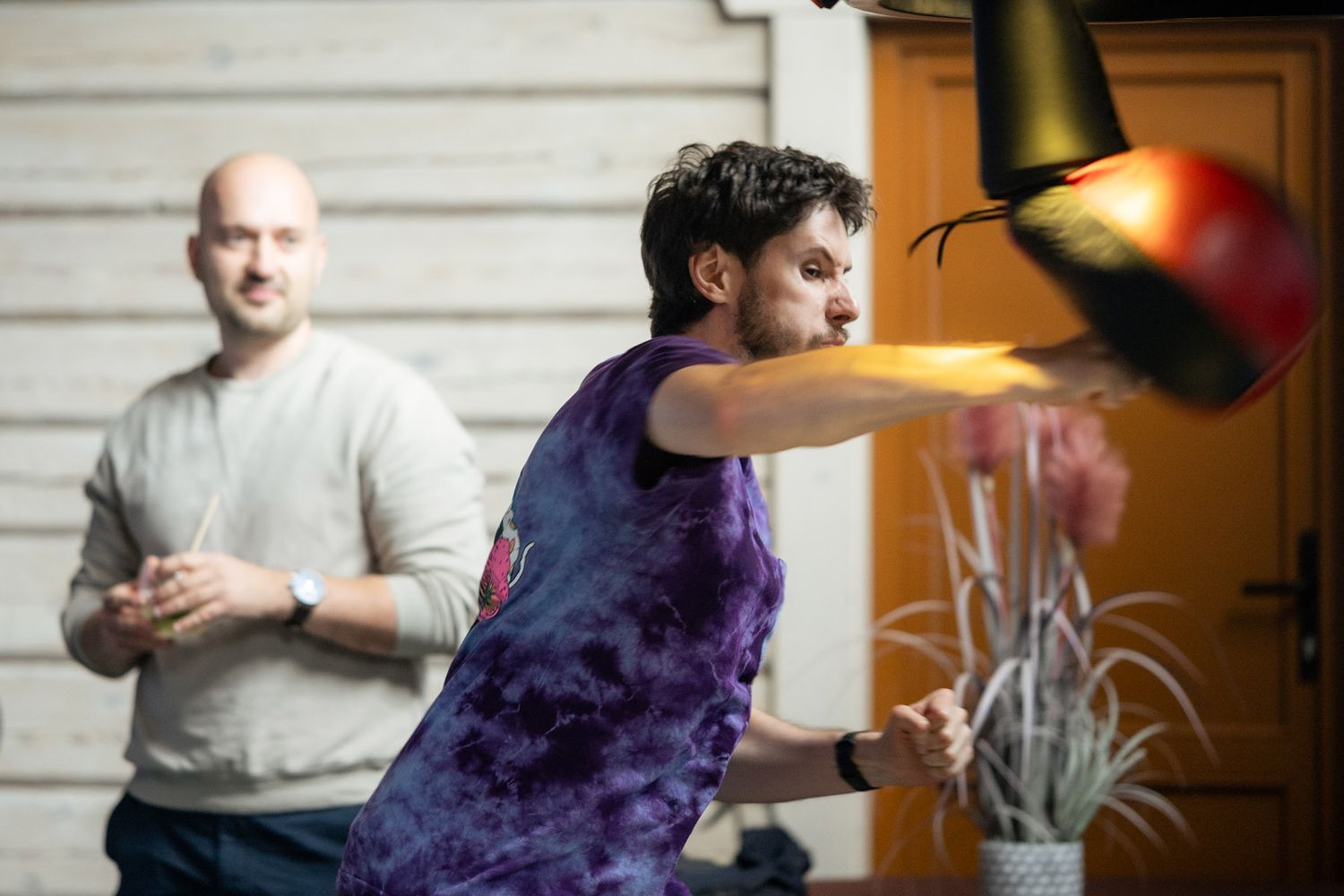Participant taking part in a boxing challenge at the corporate event