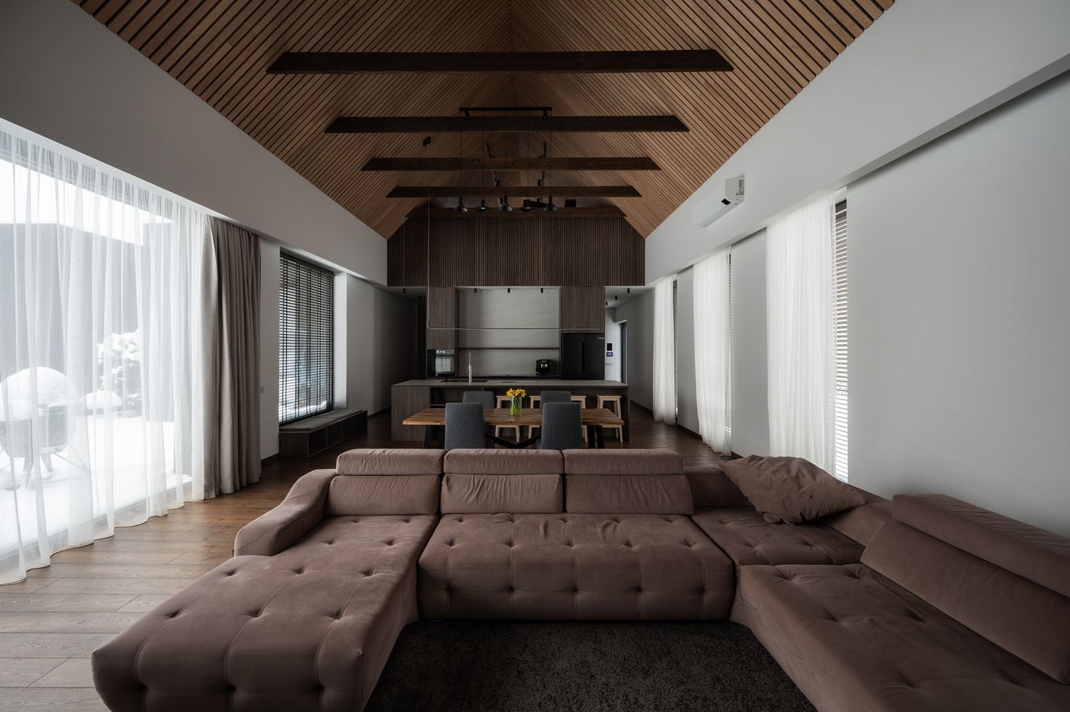 Modern living room and dining space in a private house
