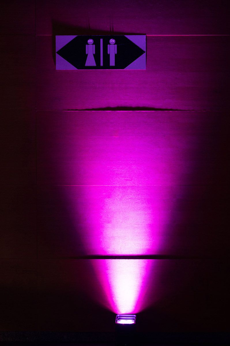 Colorful lighting installation inside the Evoverse 2077 event space