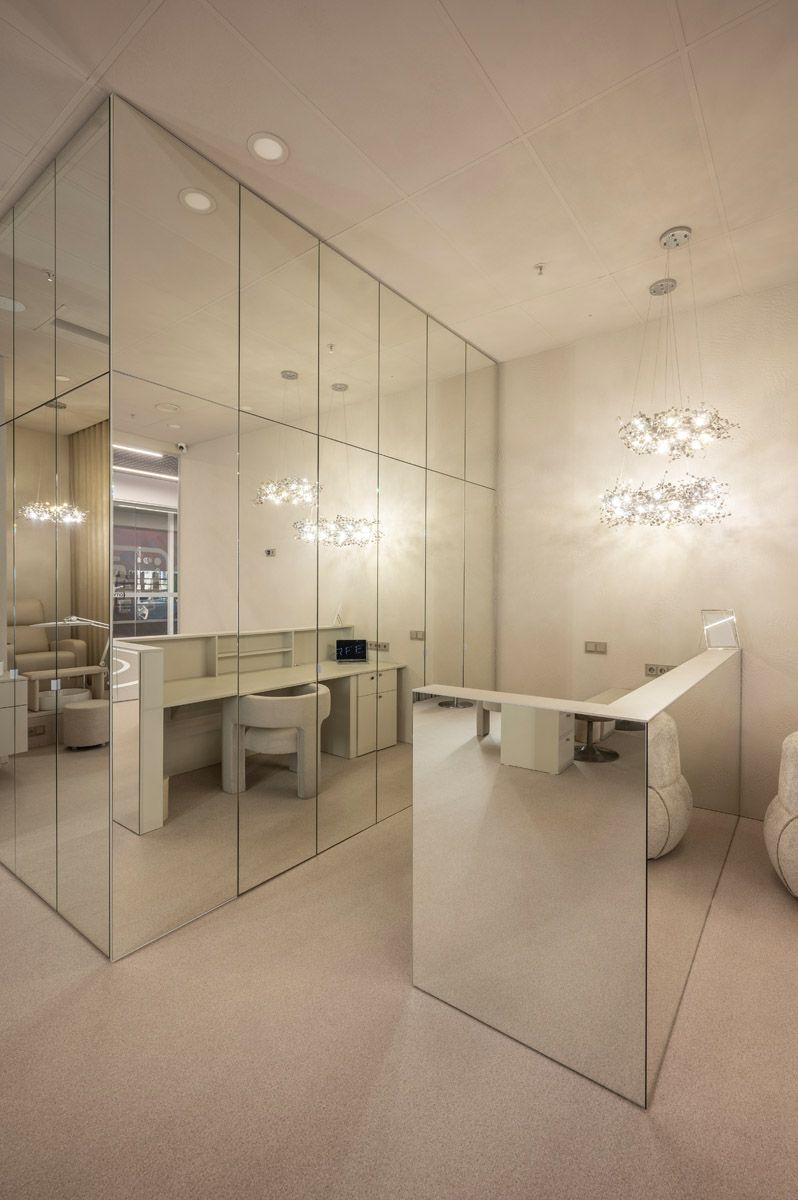 Modern beauty salon reception desk and waiting area