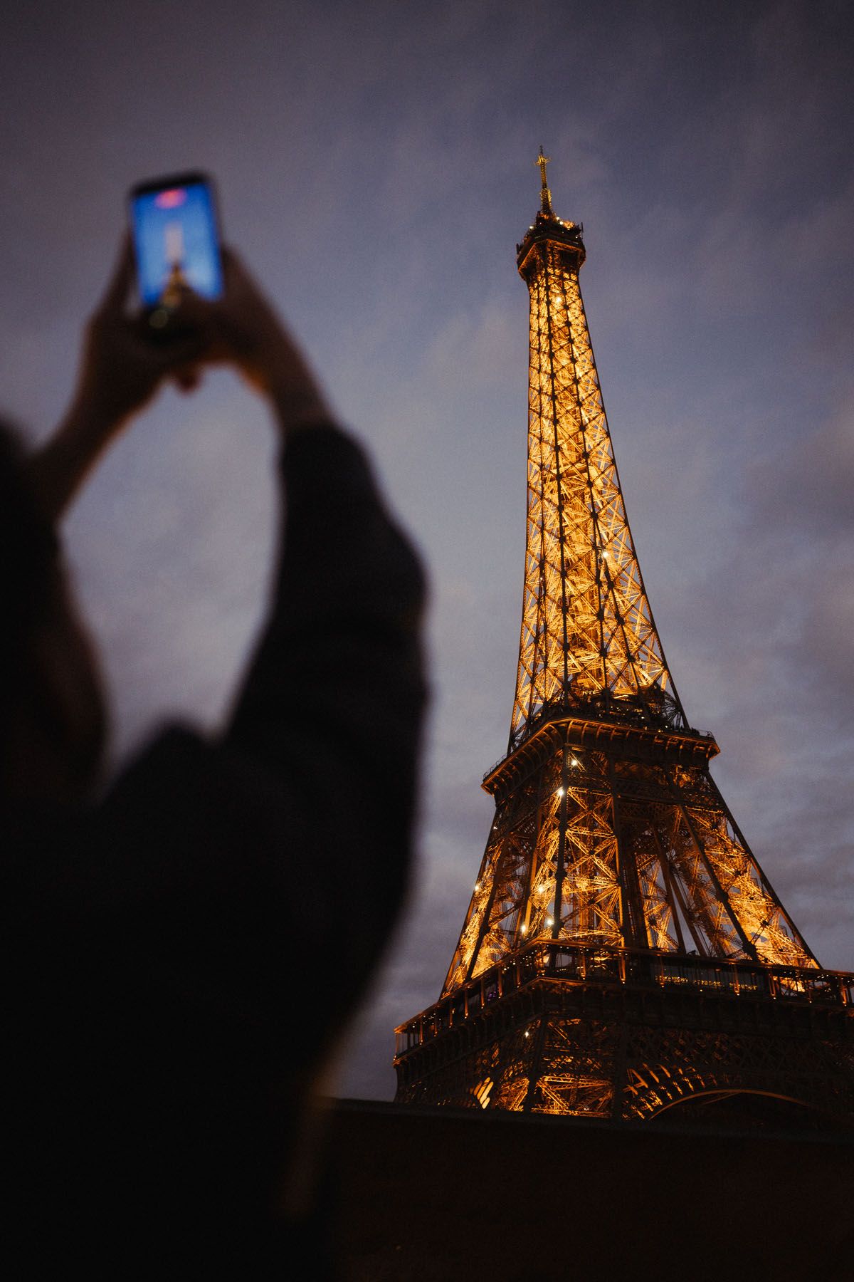 Eiffel Tower in Paris, France during a dramatic sunset