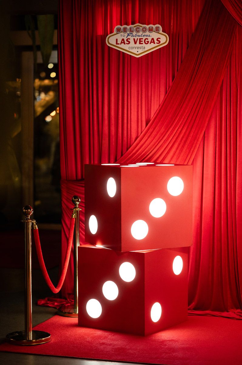 Large illuminated dice installation at the Conresta casino themed event