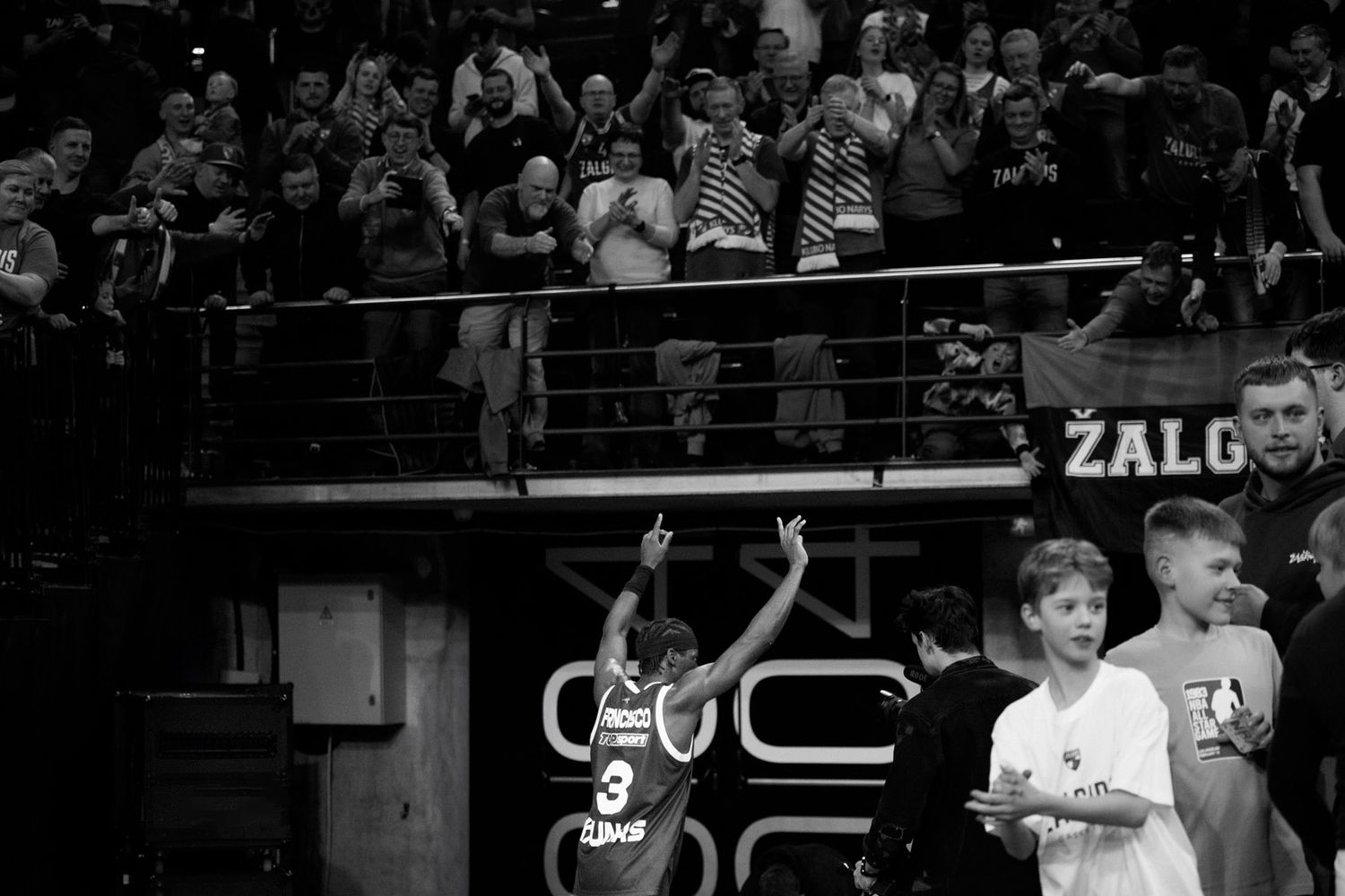 Black and white photograph of a Žalgiris basketball player