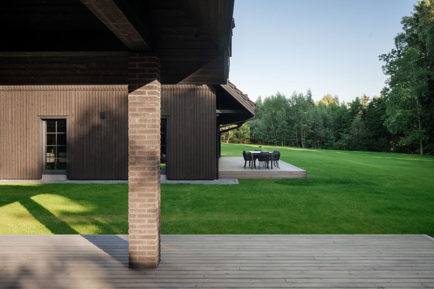 Modern Sugi Ban wood-clad house exterior in Trakai District