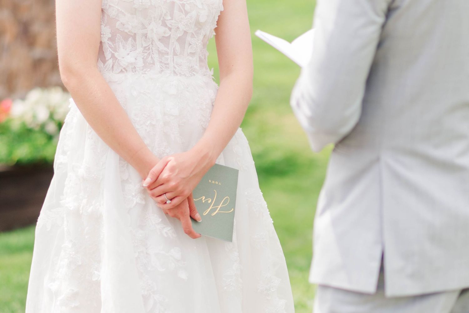 Bride and groom reading vows at first look at Joiner Farms in Northern Cambria, Pennsylvania