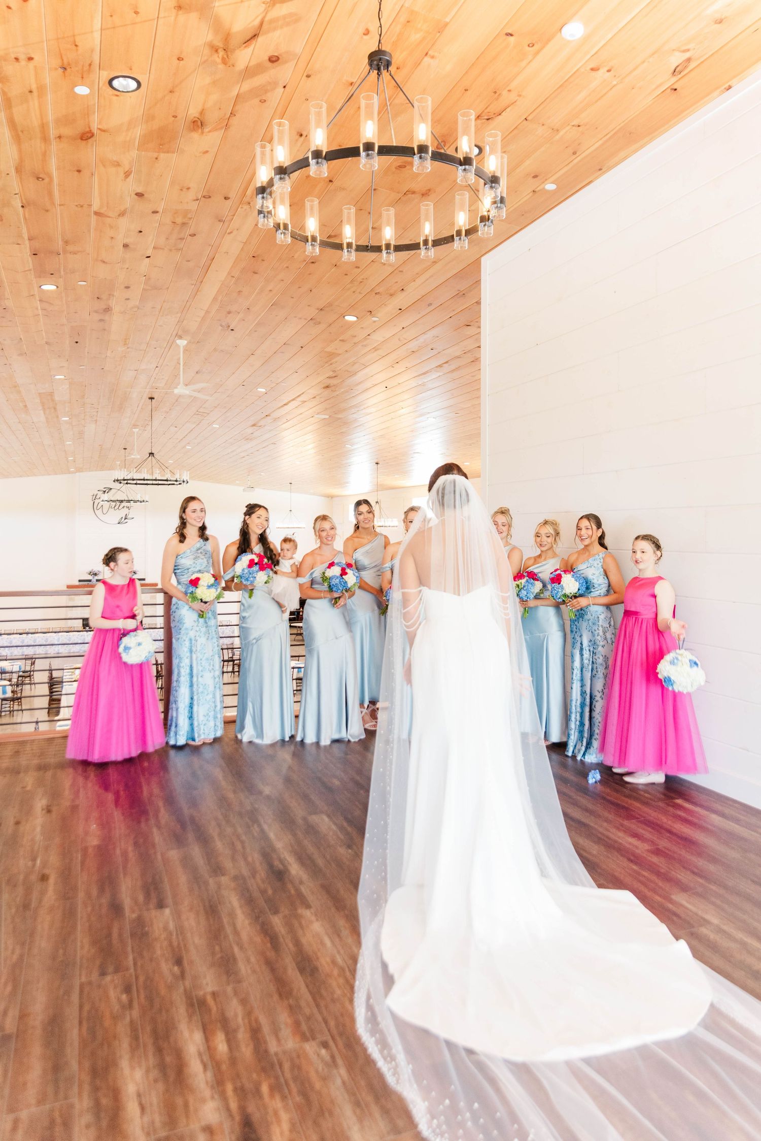 Bride first look to bridal party at the Willow in Johnstown, Pennsylvania
