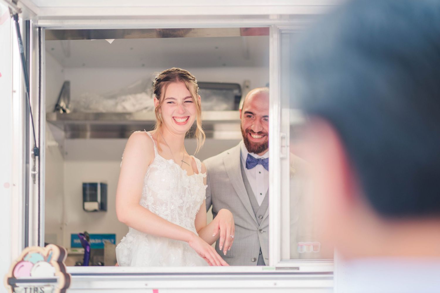 Wedding couple in ice cream truck at Joiner Farms in Northern Cambria, Pennsylvania