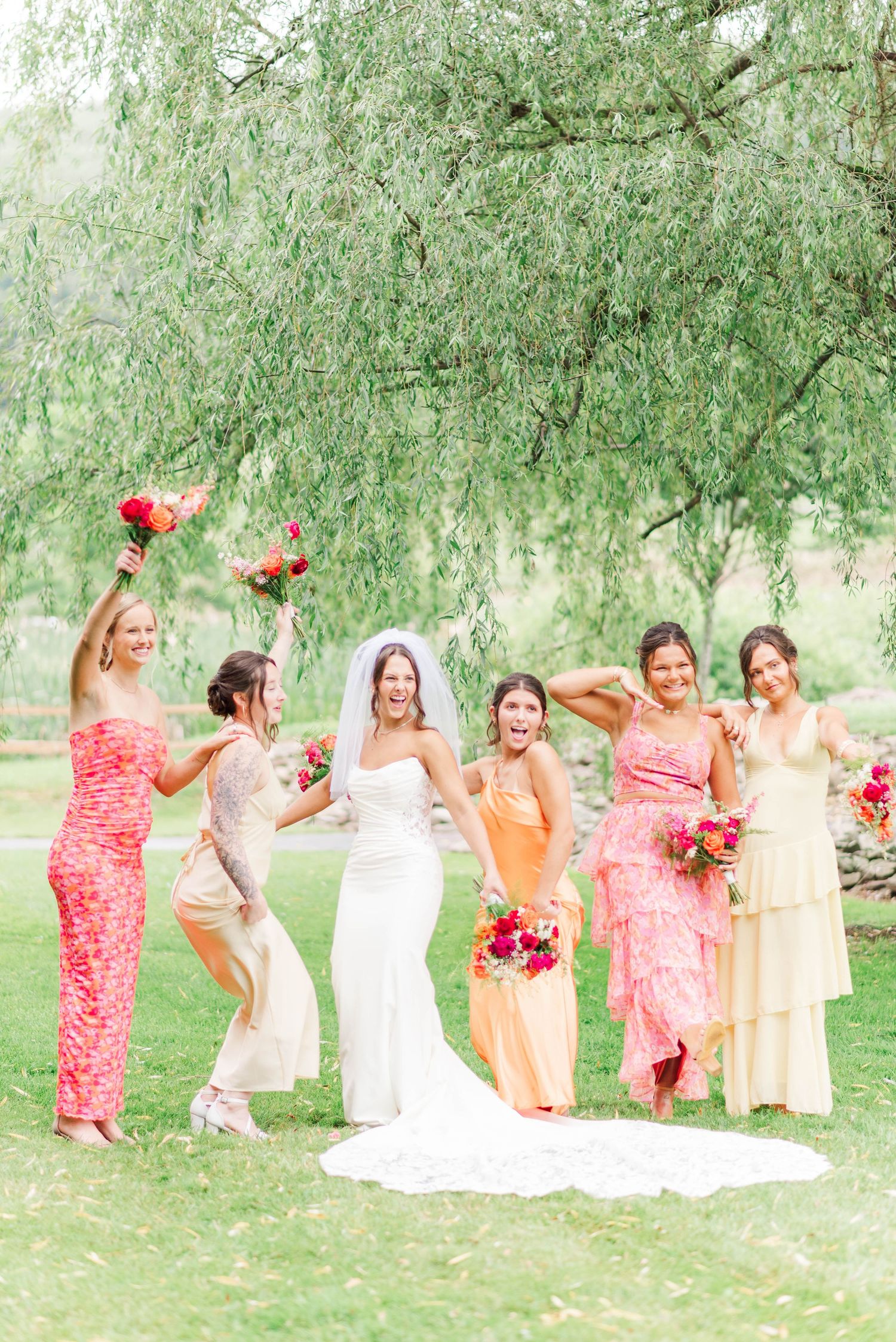 Bridal party celebrating at Whispering Hollow Estates in Pleasantville, Pennsylvania