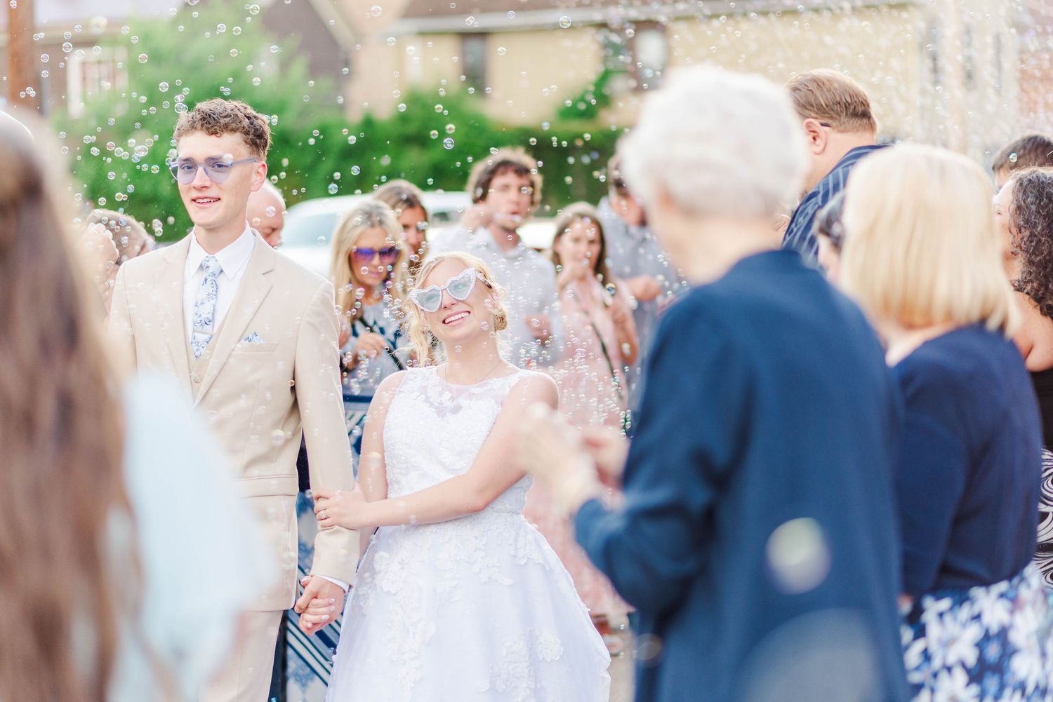 Bubble walk with bride and groom at Ace's in Johnstown, Pennsylvania