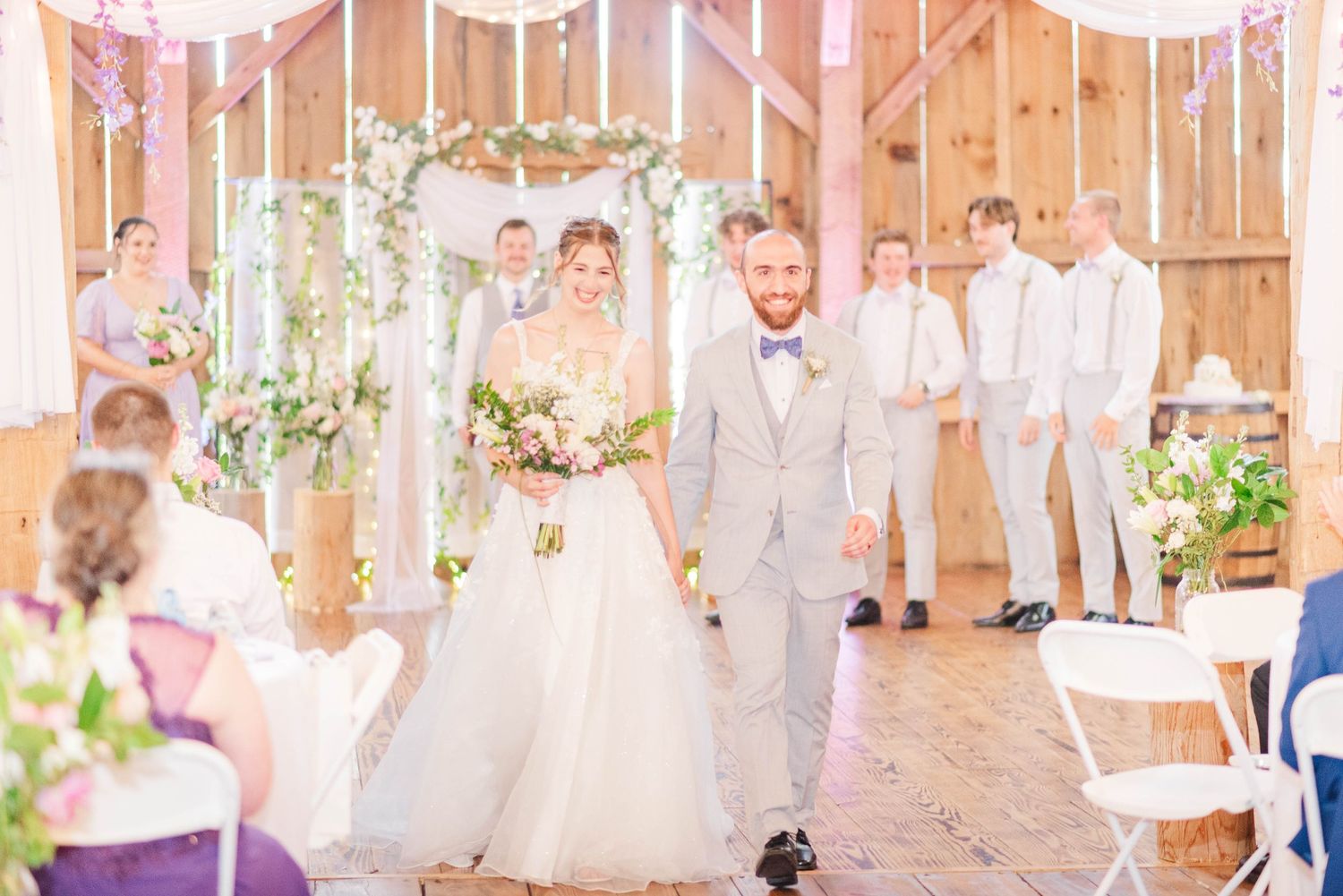 Just married walking down the aisle in in Johnstown, Pennsylvania