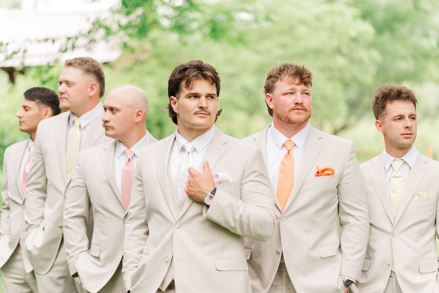 Groomsmen together at Whispering Hollow Estates in Pleasantville, Pennsylvania