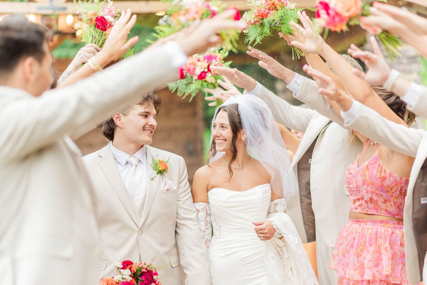 Bride and groom with bridal party at Whispering Hollow Estates in Pleasantville, Pennsylvania