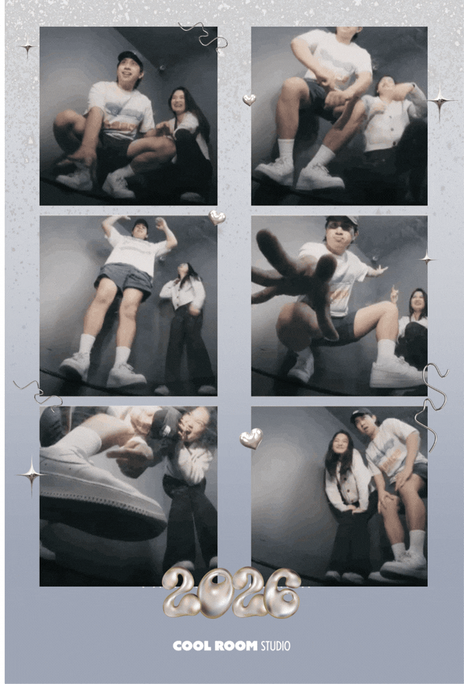 Small group of friends posing for a dynamic editorial photo in our Sydney low-angle photobooth.