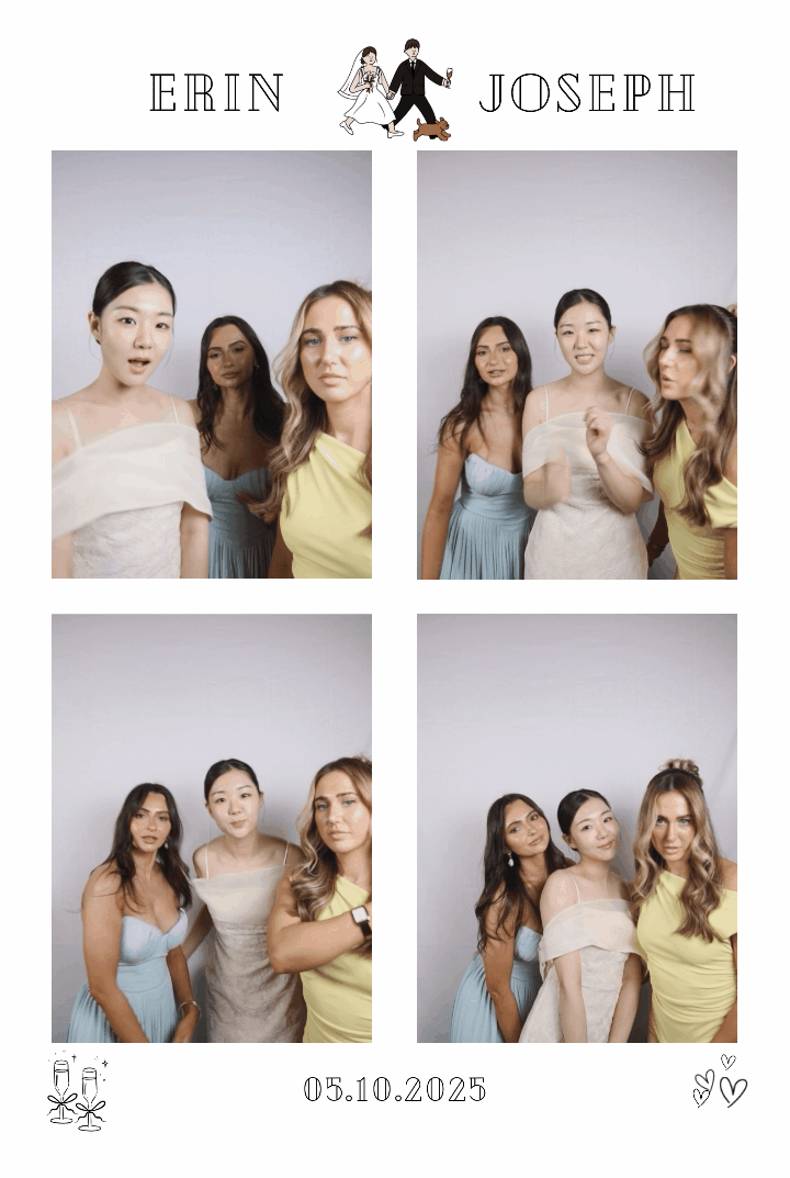 Small group of friends posing for a photo in our Sydney standard-angle photobooth.