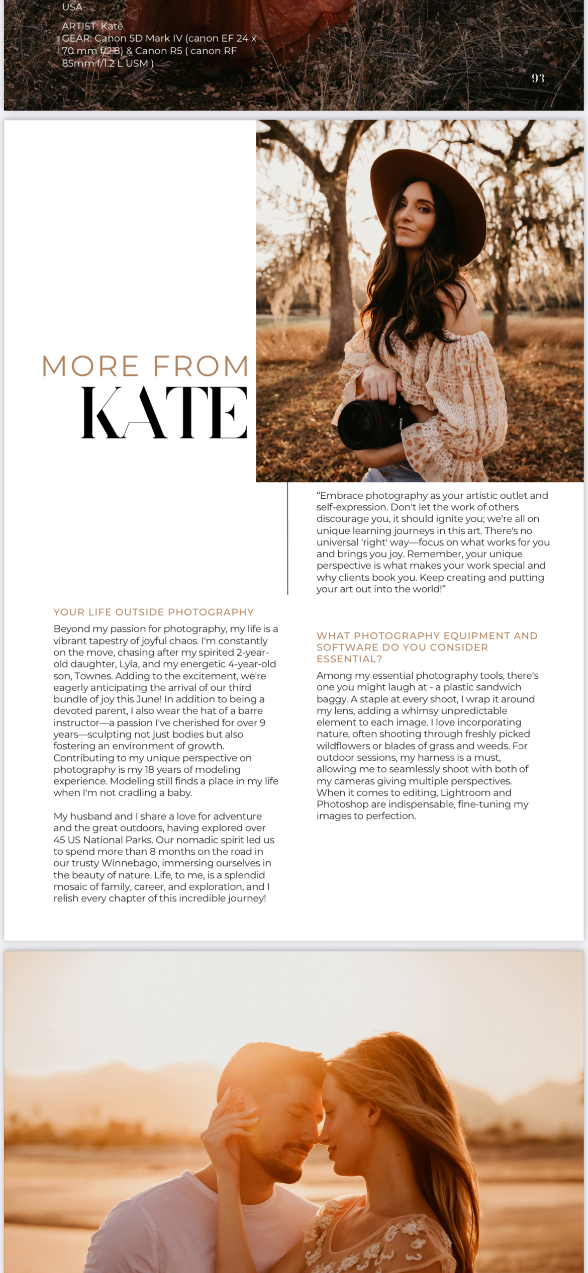 Editorial magazine spread with warm-toned portrait and typography layout.