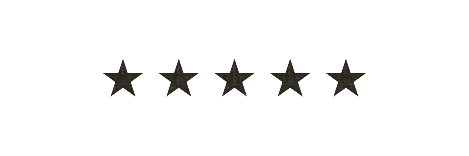 Five black star icons displayed in a horizontal row representing a five-star rating on a white background.
