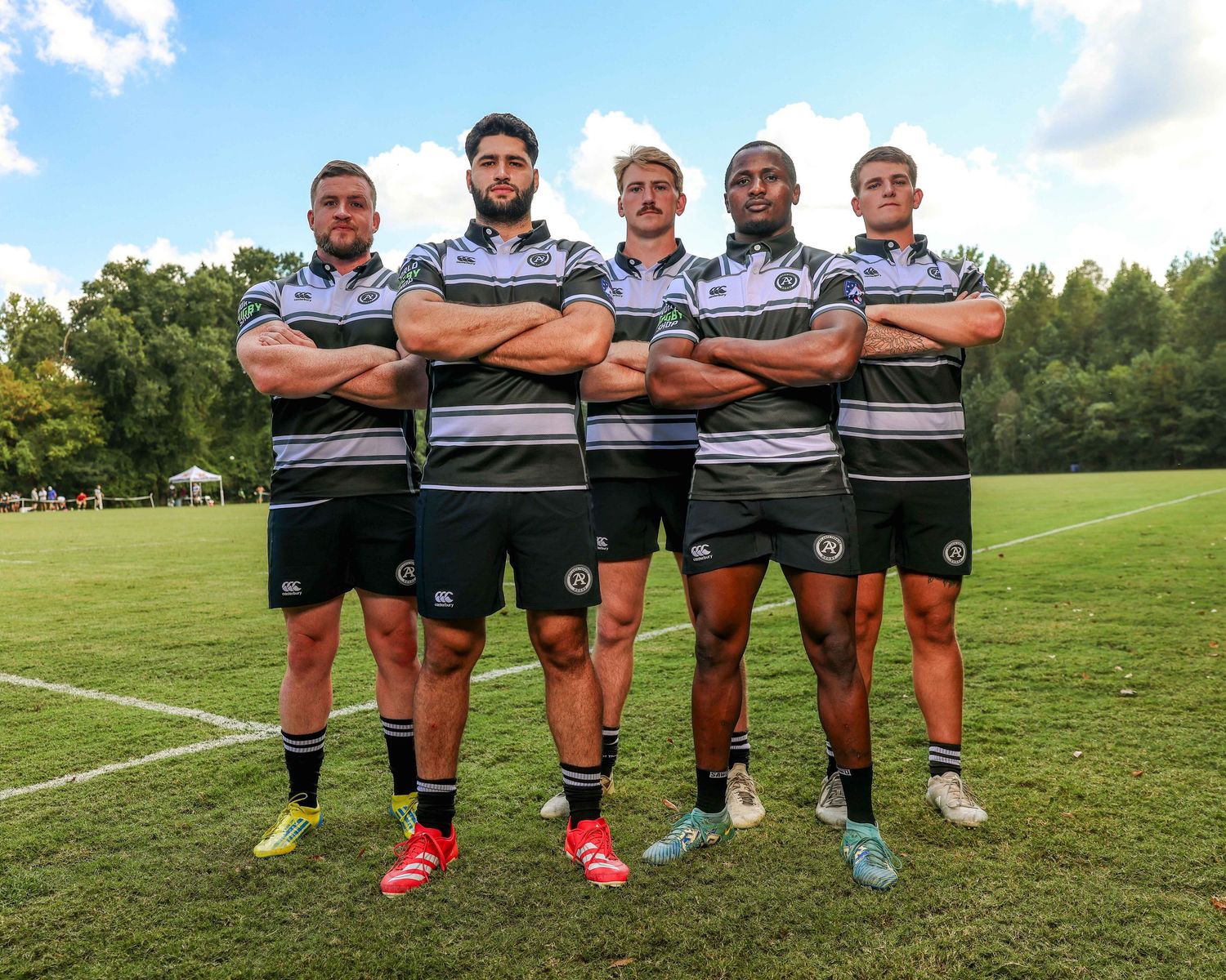 Team sports photography capturing rugby players in group portrait for team branding, media, and organization identity