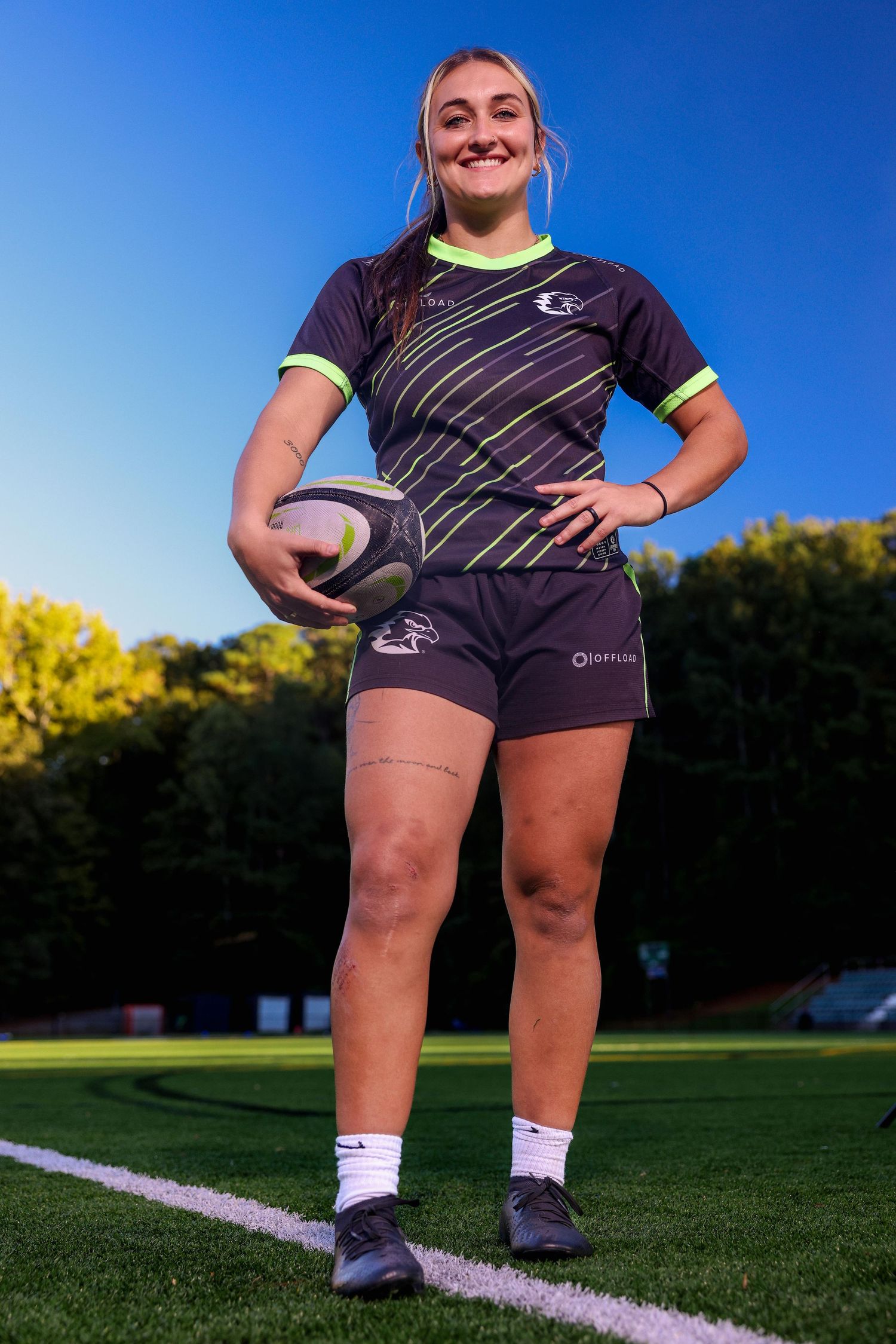 Athlete branding portrait in Atlanta featuring rugby player standing confidently for personal brand and media use
