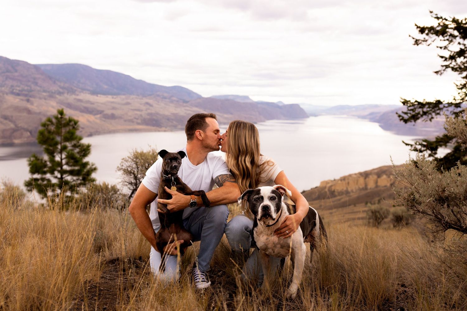 Engagement photo taken at the Kamloops Lake lookout and viewpoint on Six Mill Hill near Kamloops BC and Savona BC.