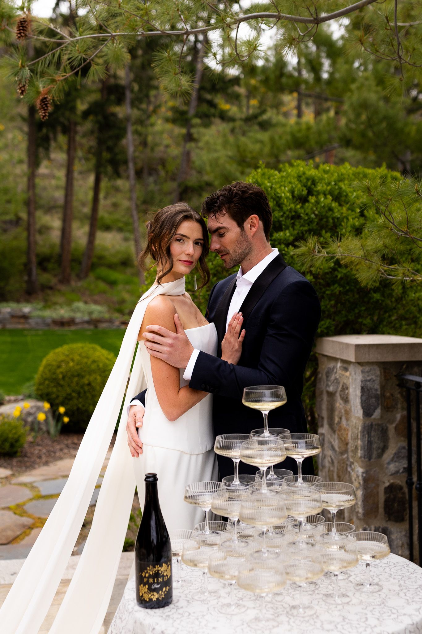 Champagne tower wedding photography at Chateau Okanagan, a wedding venue in Kelowna and Lake Country.