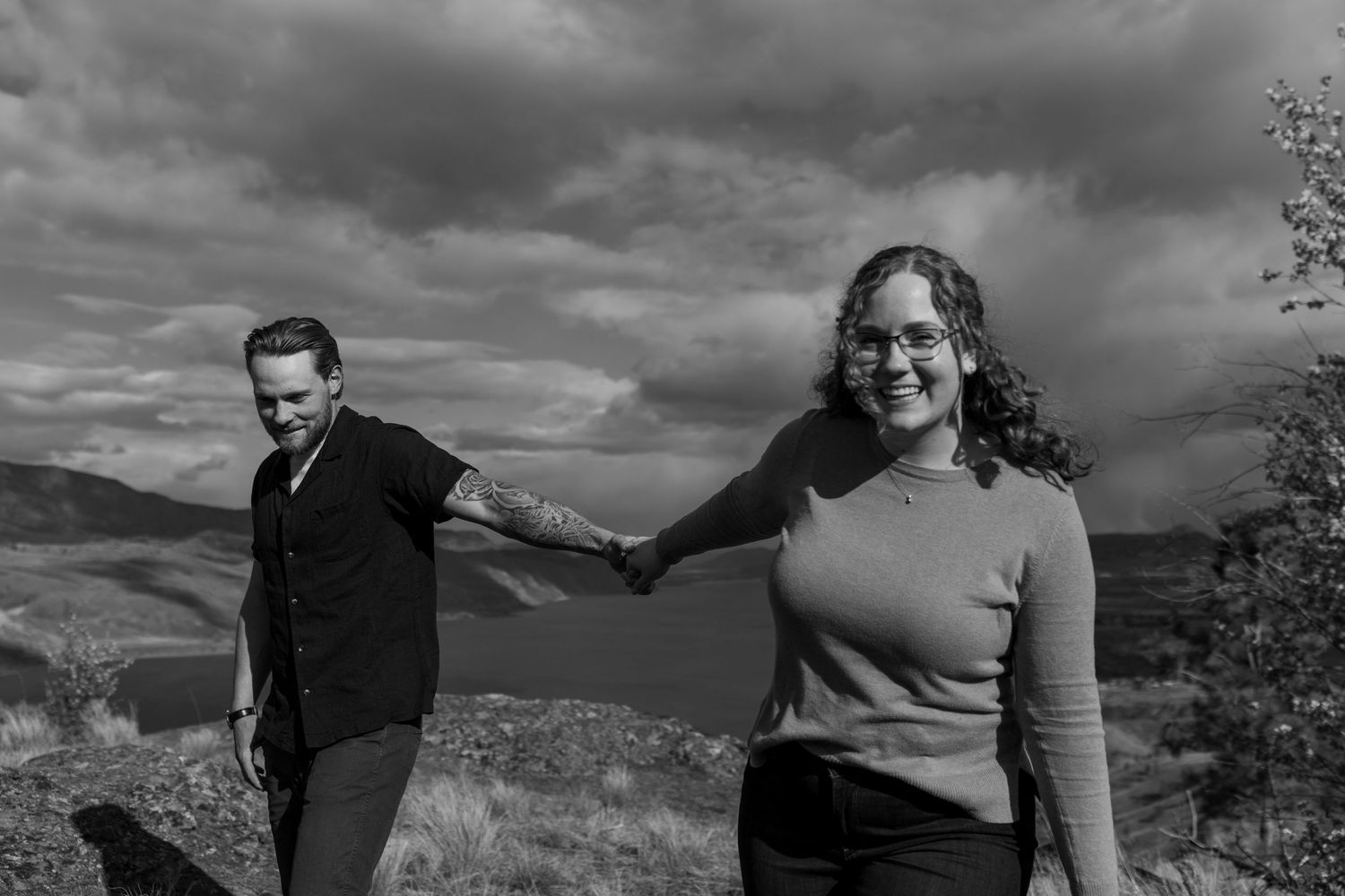 Engagement photo taken at the Kamloops Lake lookout and viewpoint on Six Mill Hill near Kamloops BC and Savona BC.