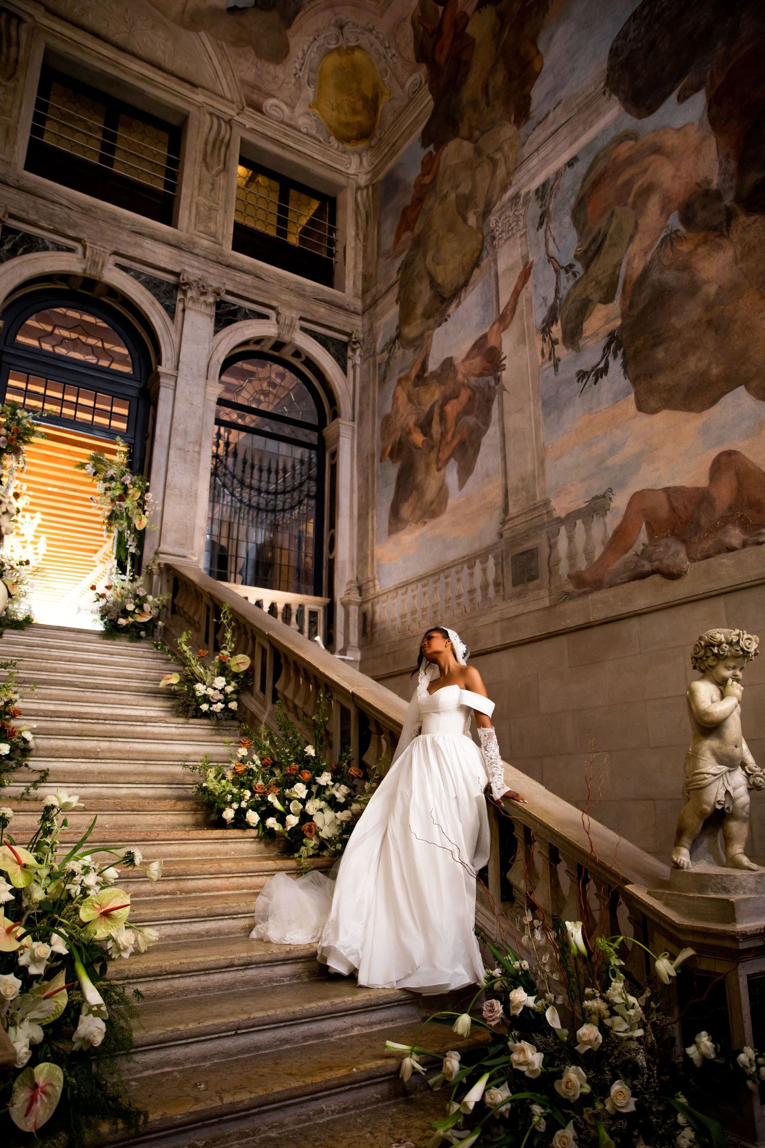 Luxury bridal portrait of bride in Venice, Italy, capturing elegant, romantic, and stylish destination wedding photography.