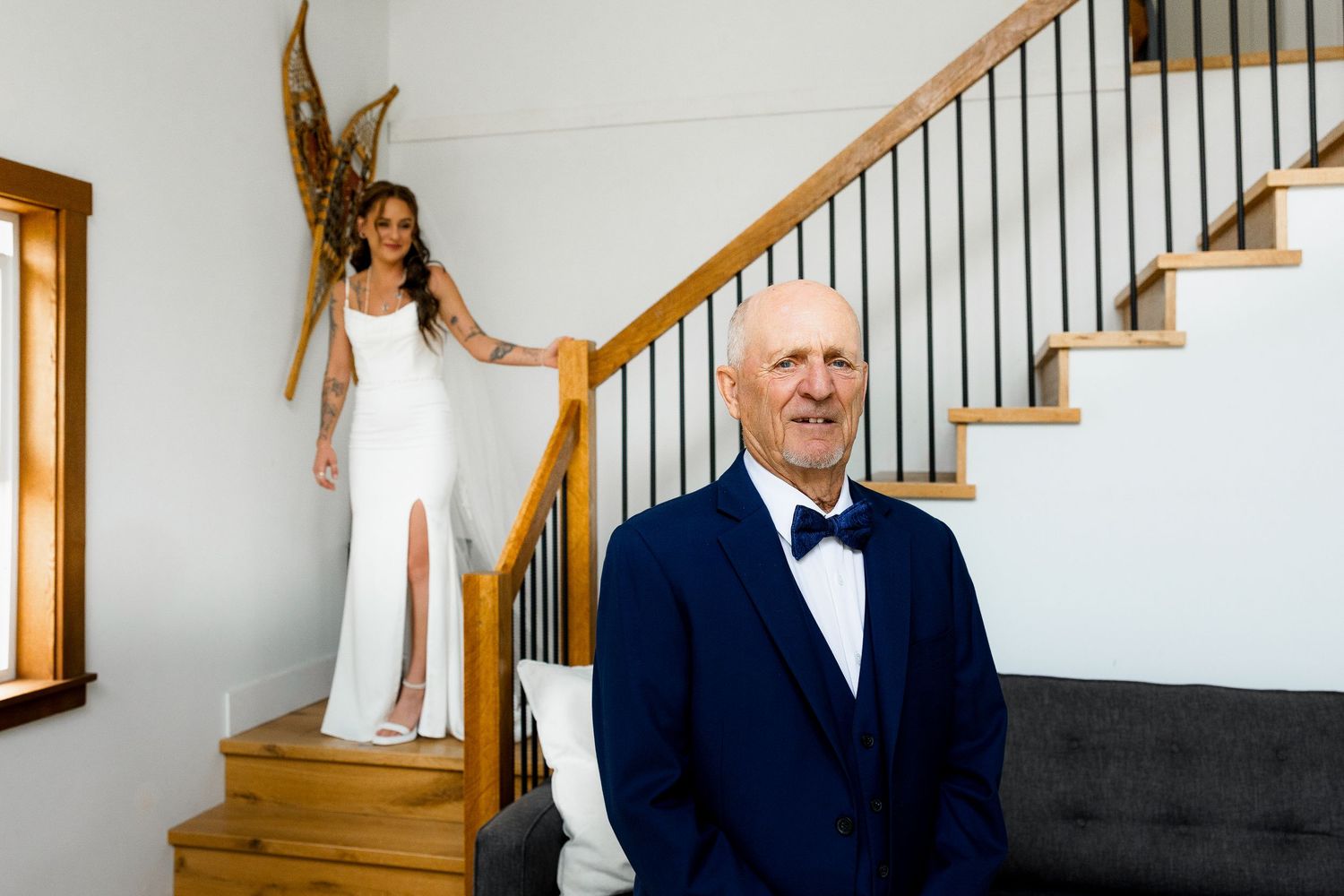Luxury wedding photo of bride’s first look with her dad, capturing emotional, intimate, and stylish wedding photography moments.