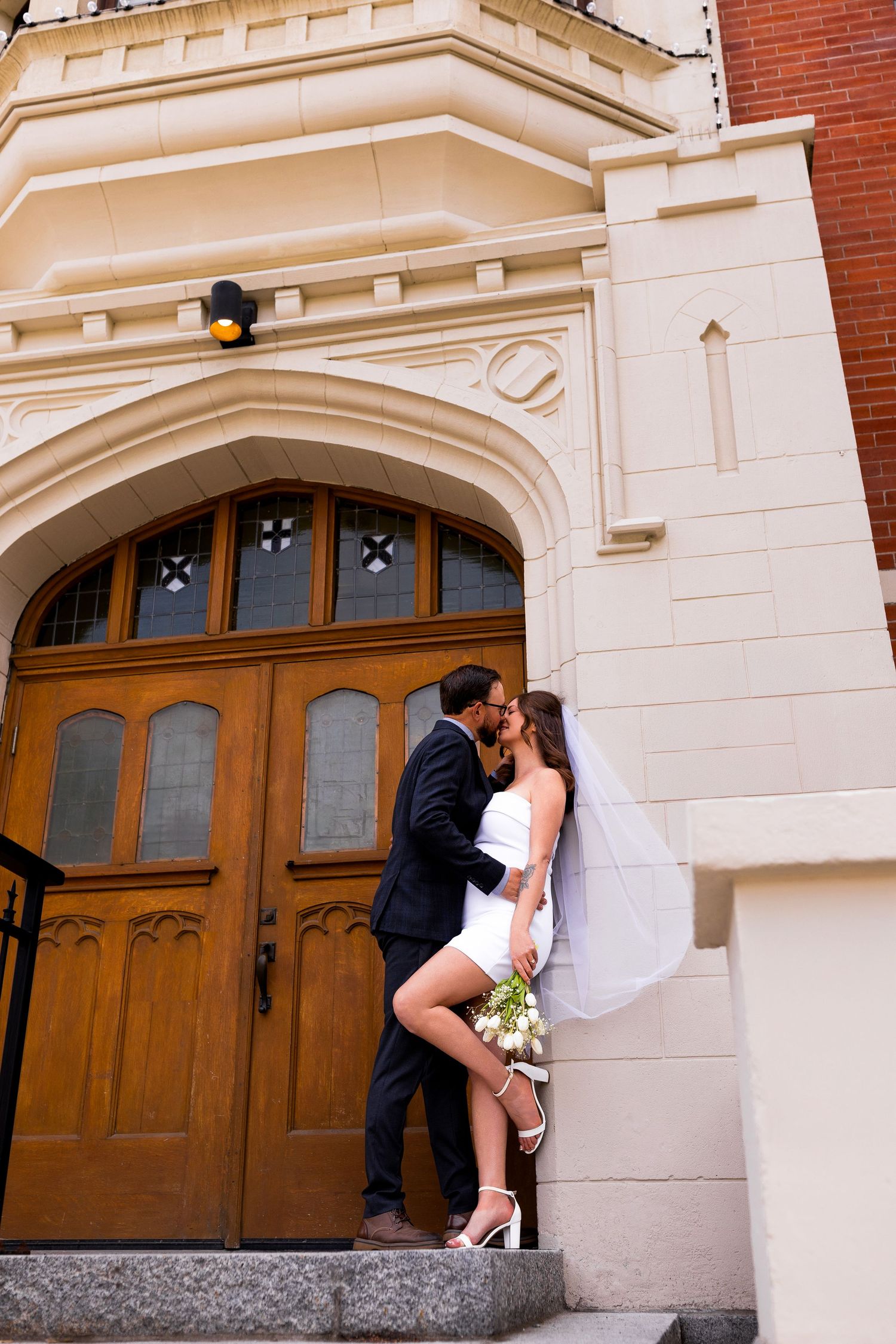 Elopement photo taken downtown Kamloops BC at the Old Courthouse.