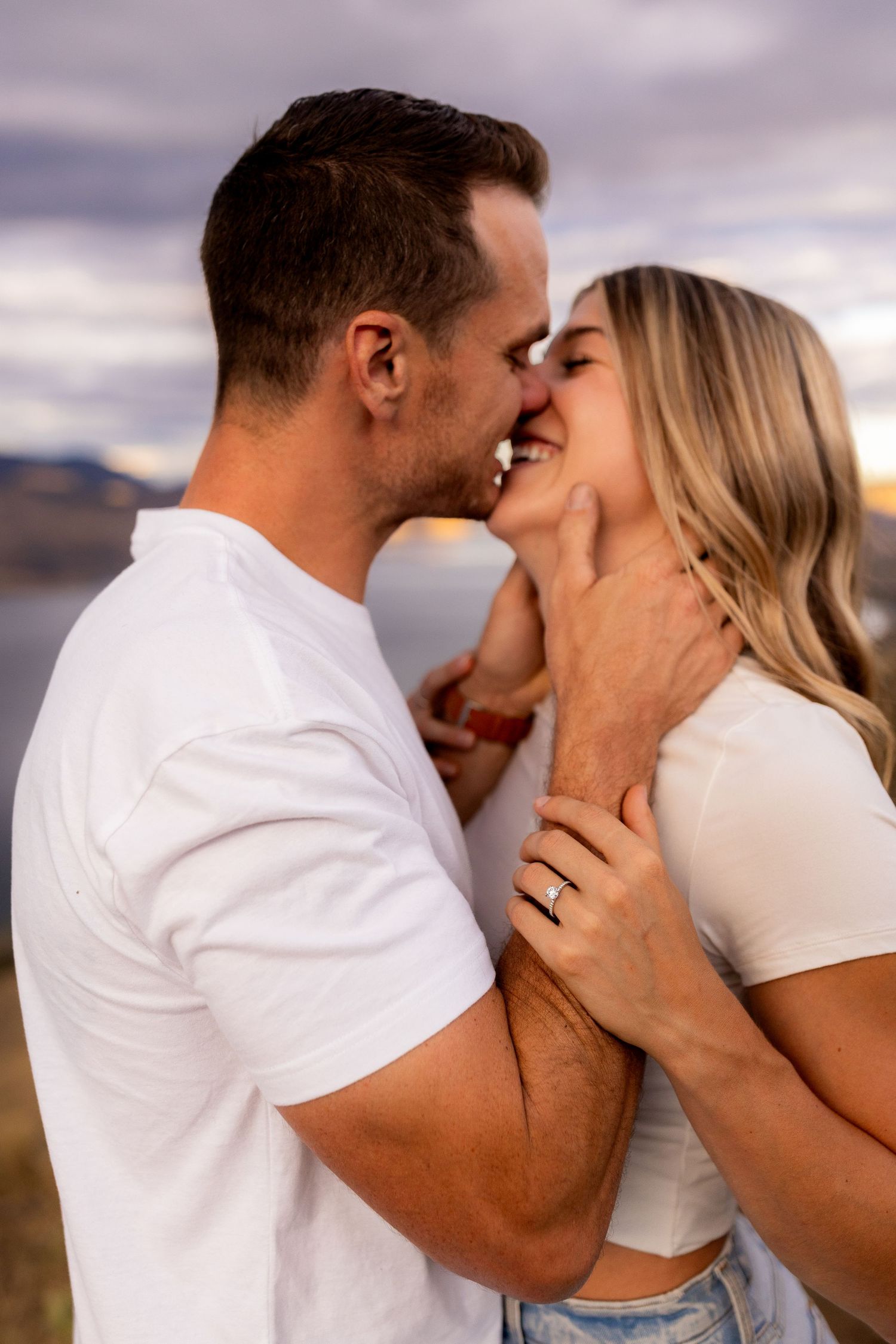 Engagement photo taken at the Kamloops Lake lookout and viewpoint on Six Mill Hill near Kamloops BC and Savona BC.