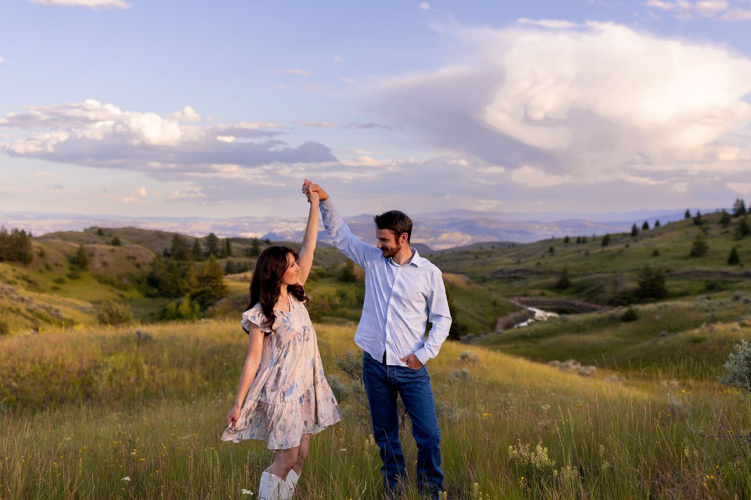 Engagement photo taken in the Lac du Bois Grasslands in Kamloops, BC.