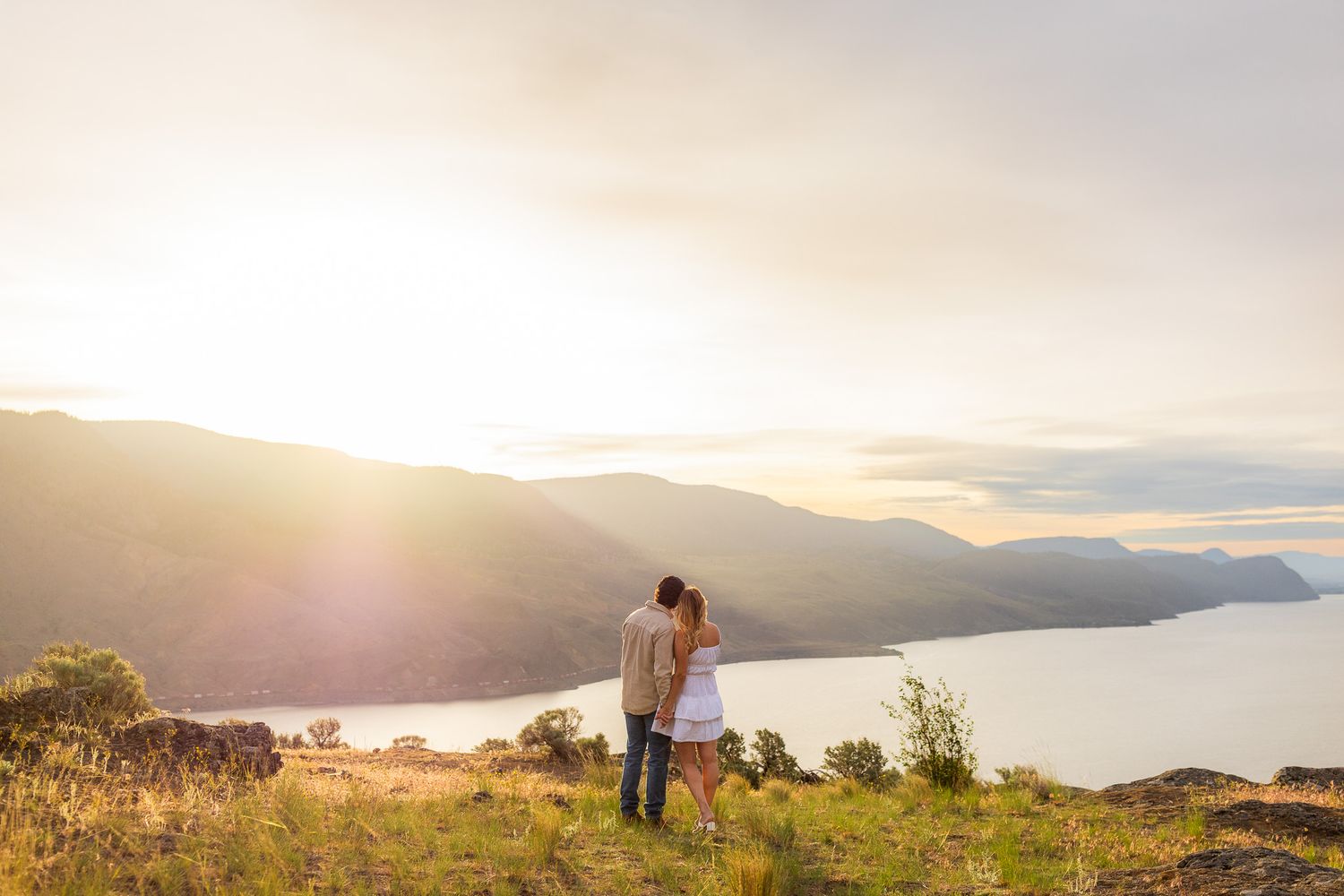Engagement photo taken at the Kamloops Lake lookout and viewpoint on Six Mill Hill near Kamloops BC and Savona BC.