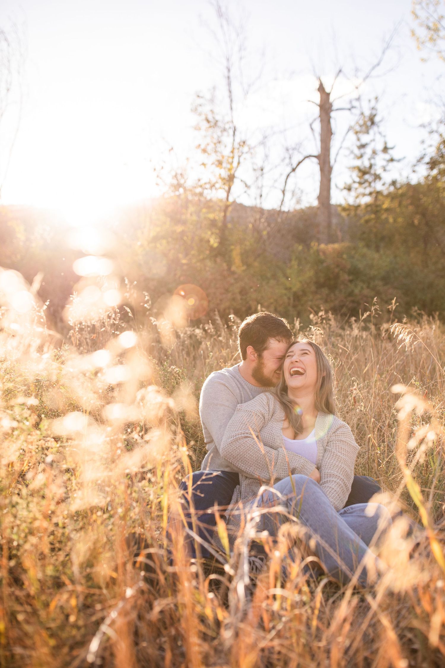 Engagement photo taken at Tranquille Creek Park, Kamloops BC in the Fall during golden hour.