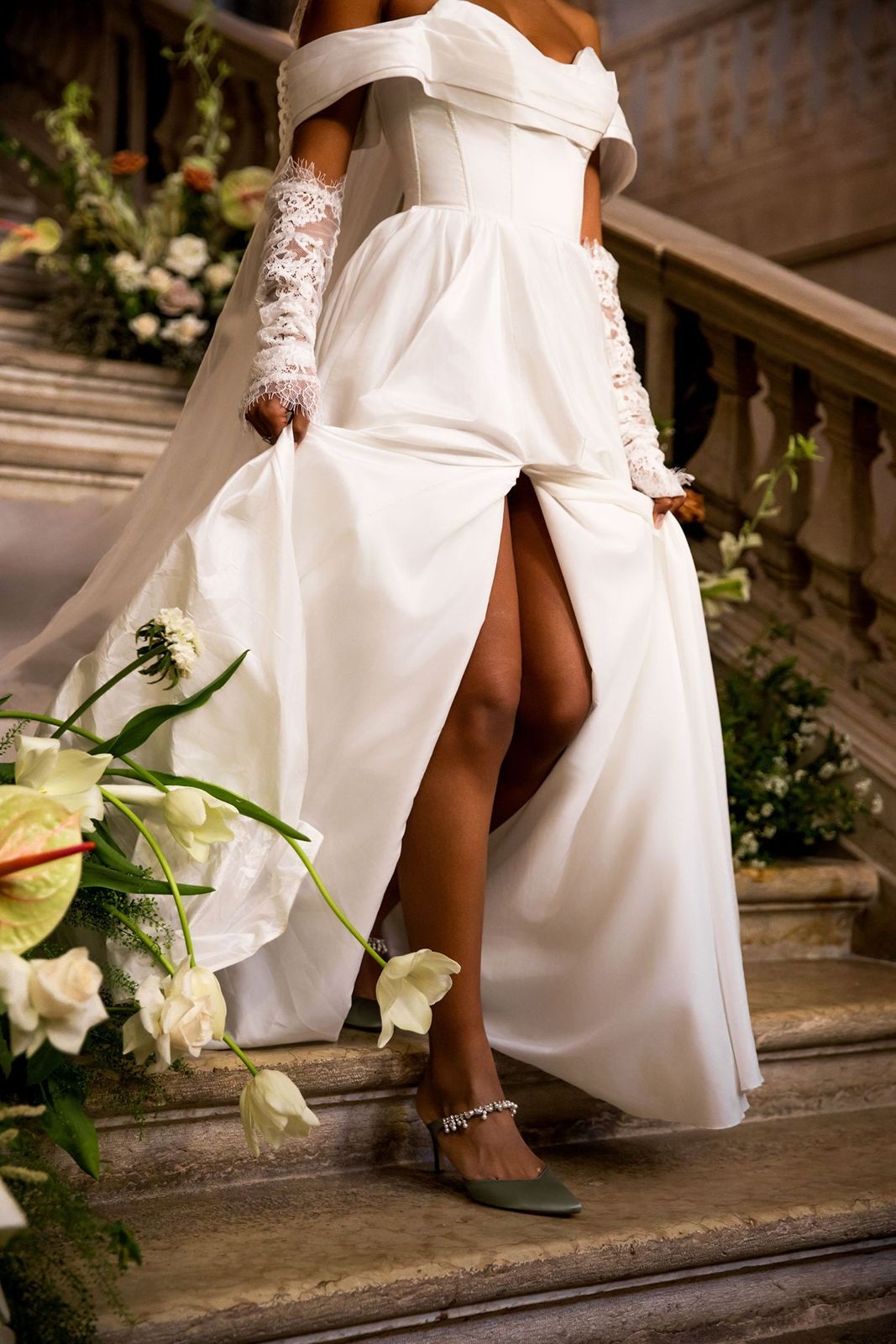 Okanagan wedding photographer captures artistic imagery of bride on stairs
