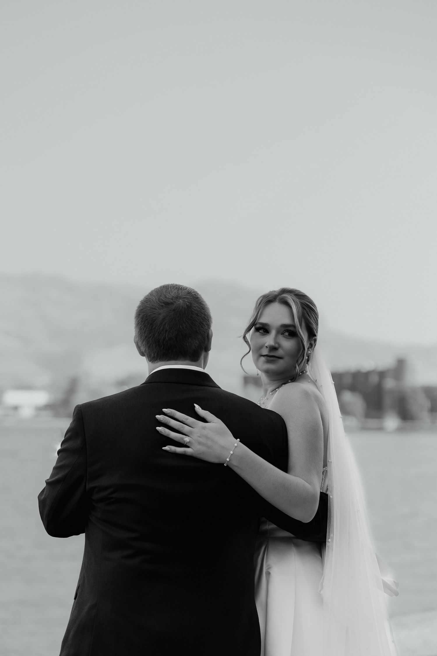 Moody bridal portrait of bride in Osoyoos, capturing stylish, moody, and elegant wedding photography for destination weddings.