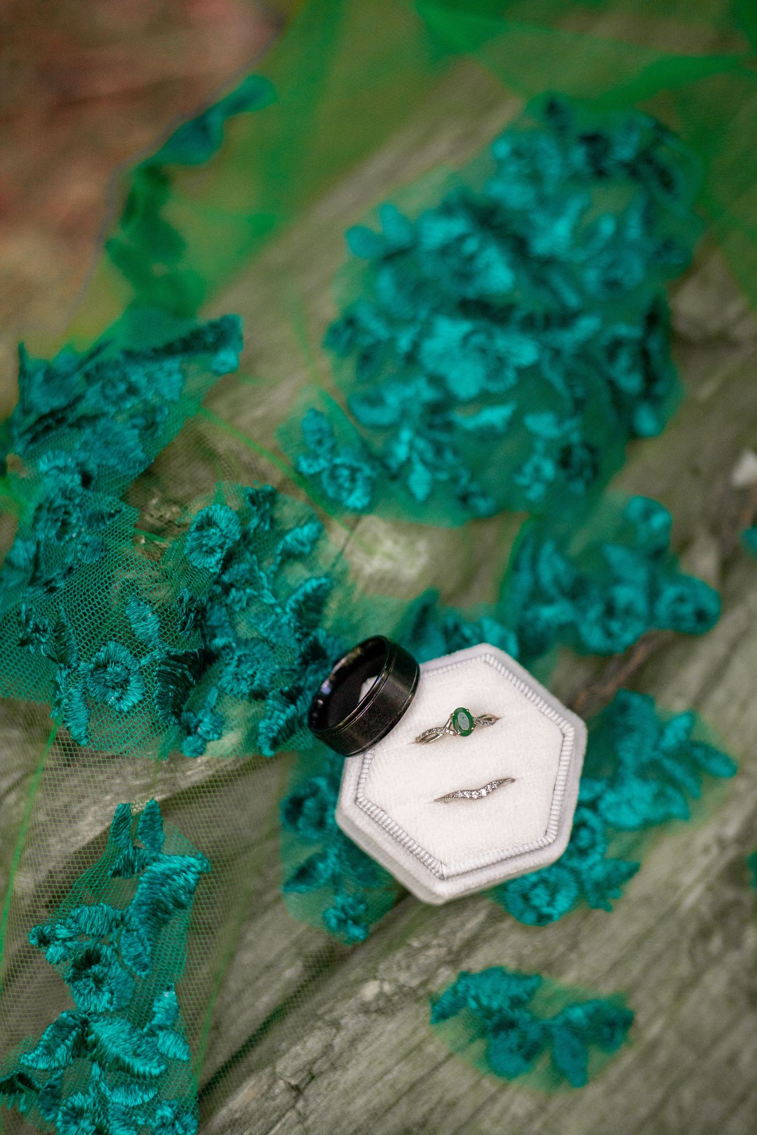 Elopement photo and ring detail shot taken at Whitecroft Falls, near Sun Peaks BC.